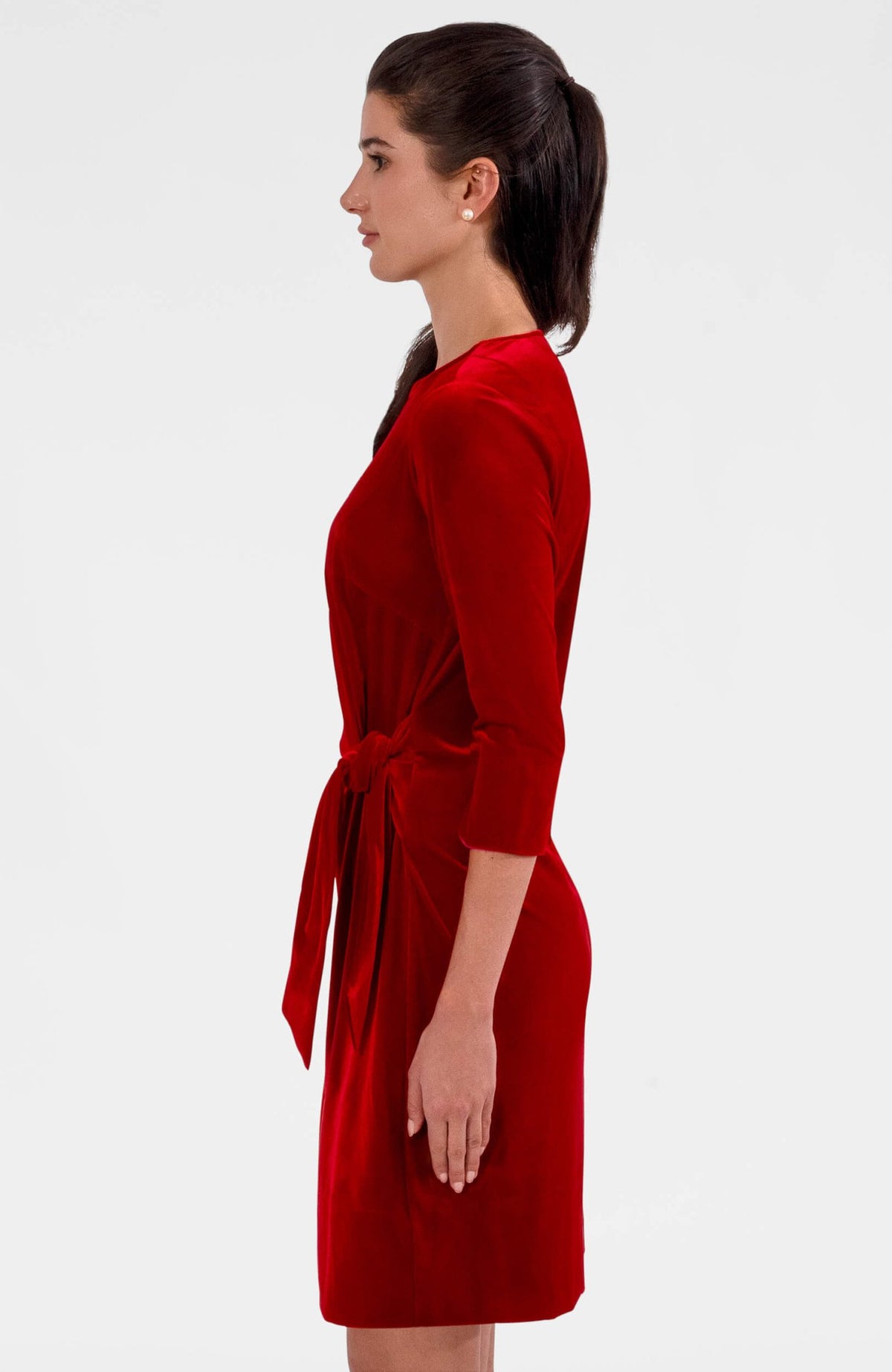 Cinch & Tie Dress - Silky Velvet Crimson