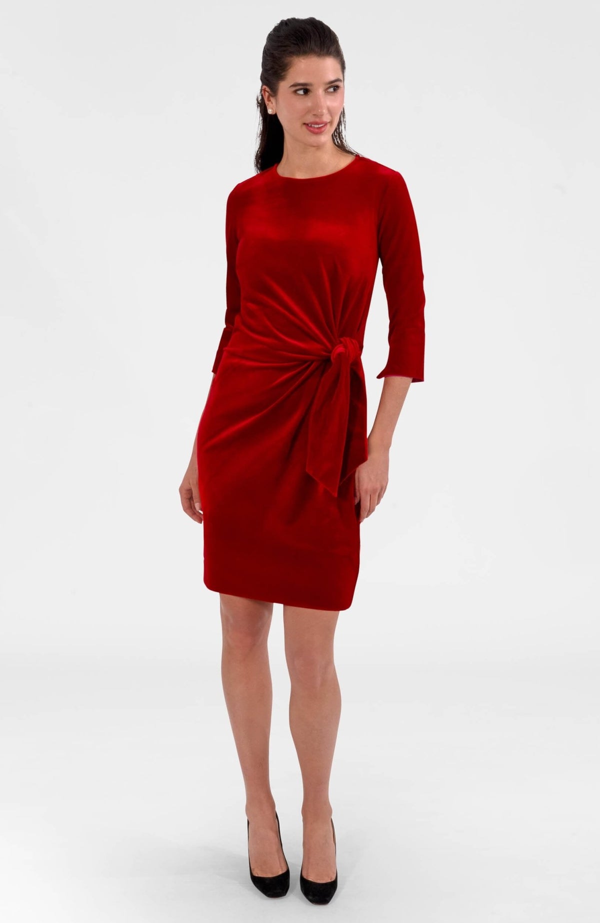 Cinch & Tie Dress - Silky Velvet Crimson
