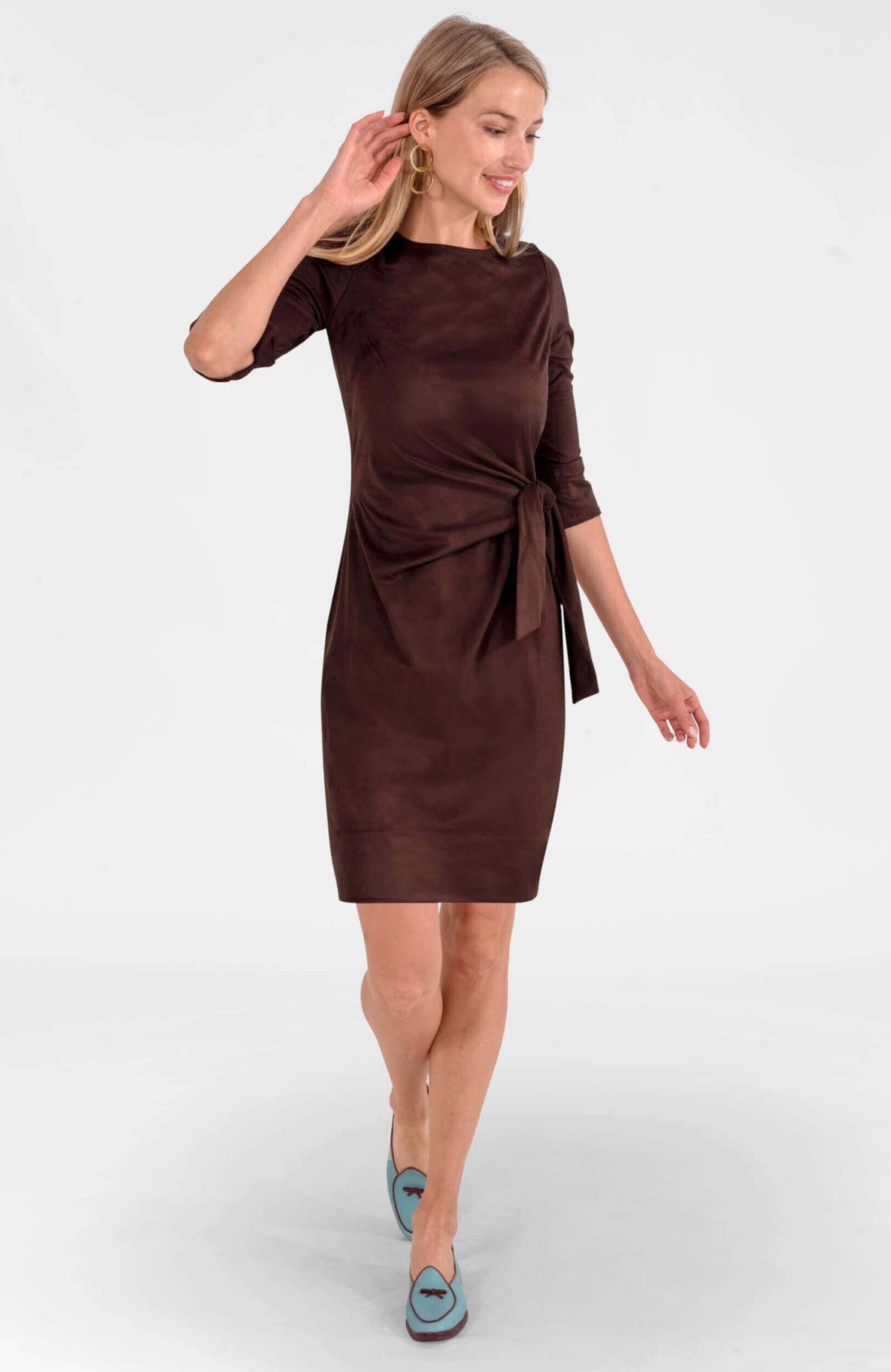 Cinch & Tie Dress - Ultra Suede Brown