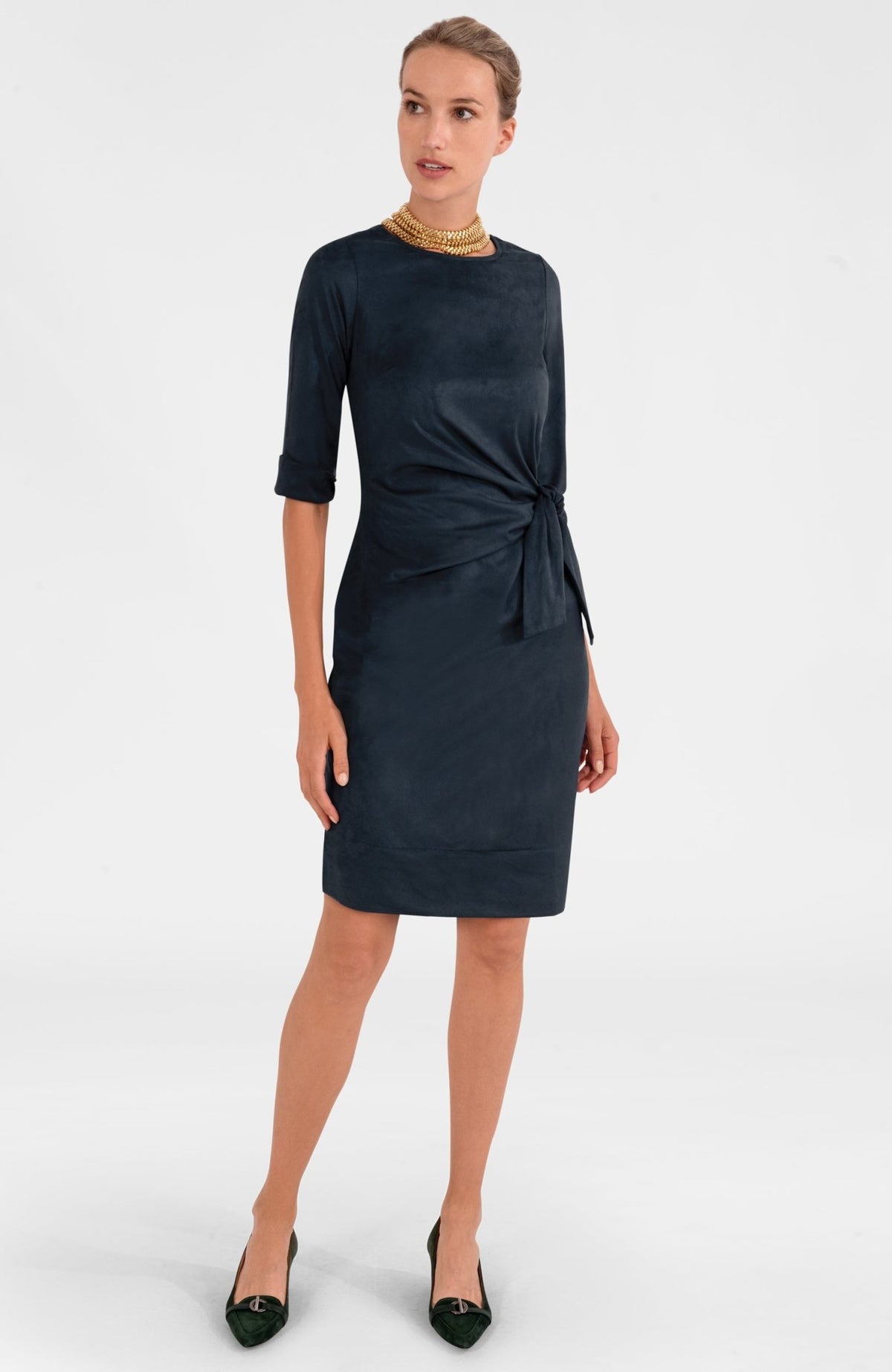 Cinch & Tie Dress - Ultra Suede Navy