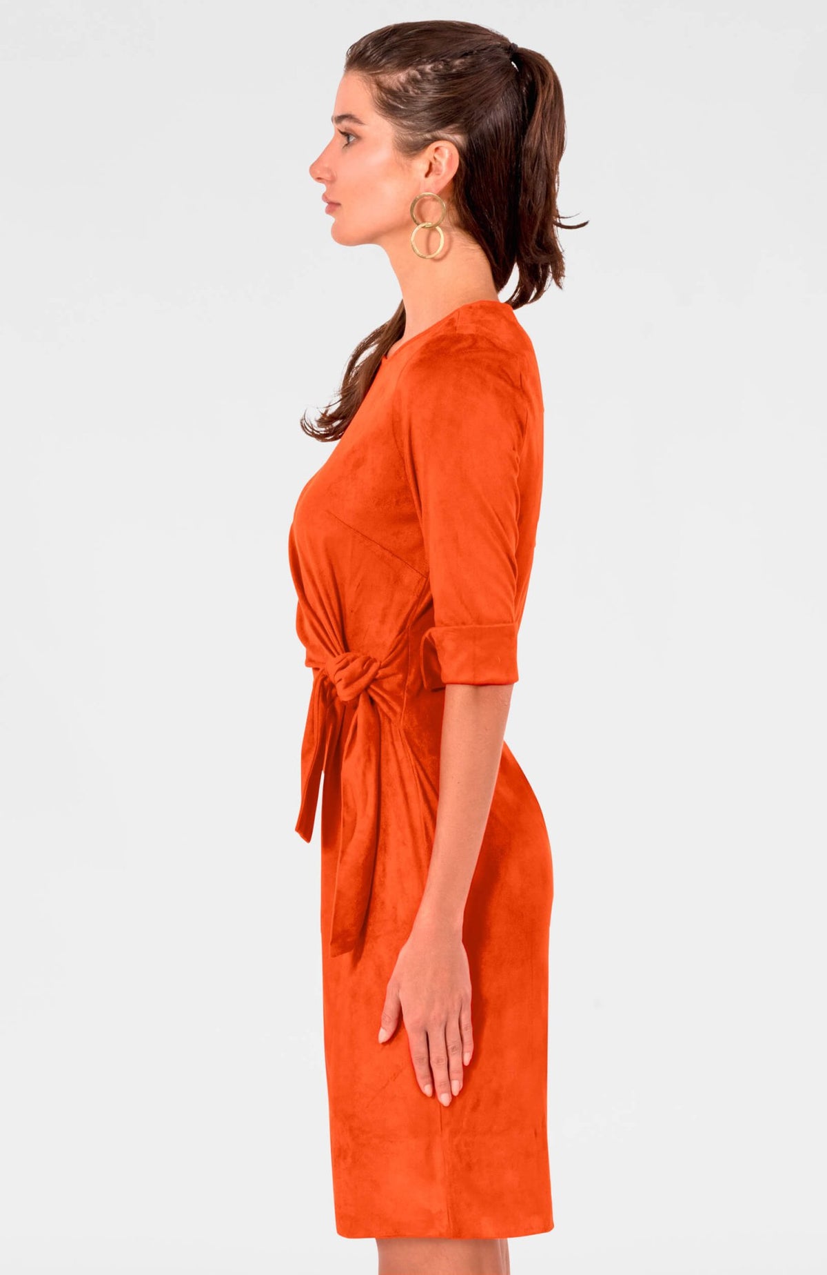 Cinch & Tie Dress - Ultra Suede Orange
