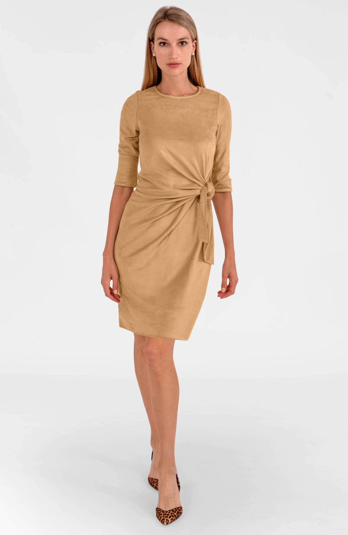 Cinch & Tie Dress - Ultra Suede Khaki