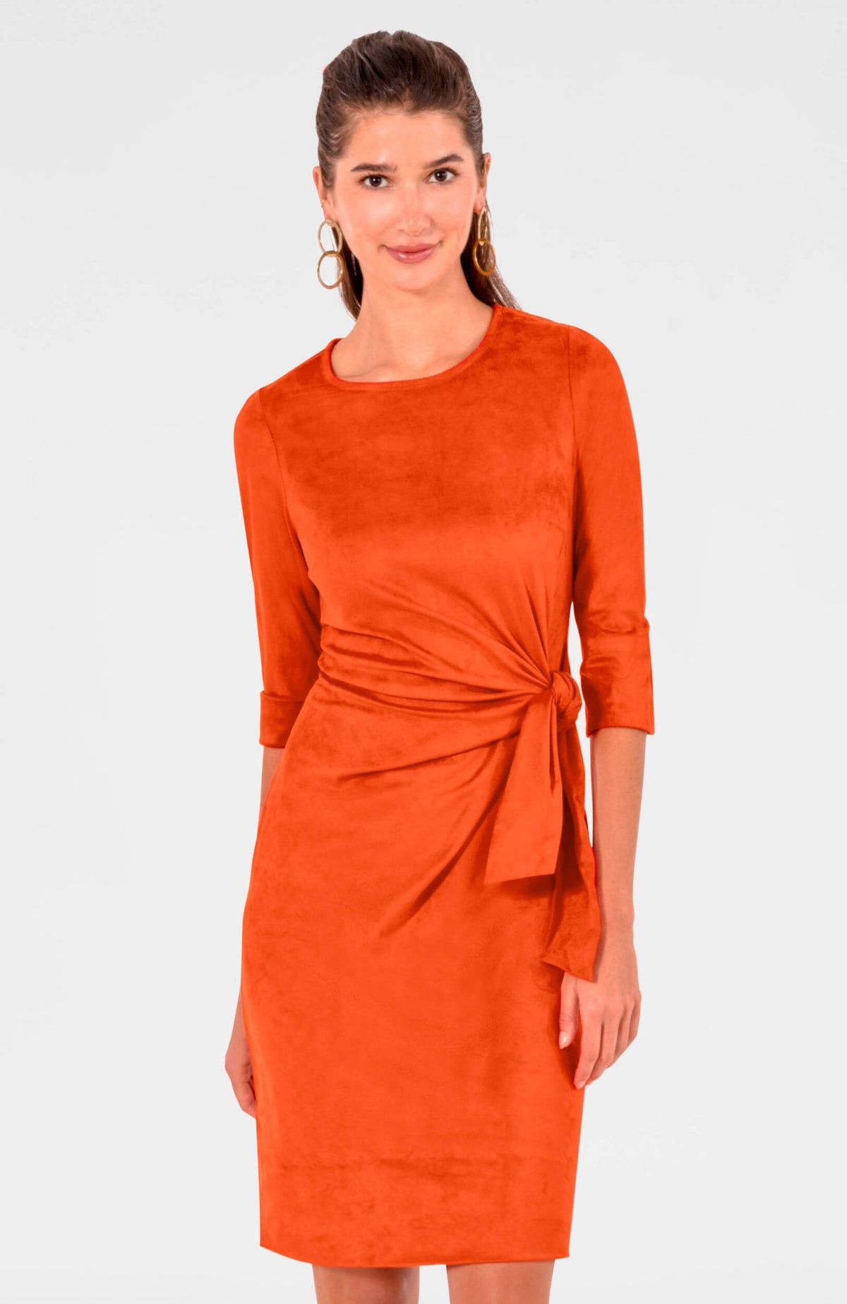 Cinch & Tie Dress - Ultra Suede Orange