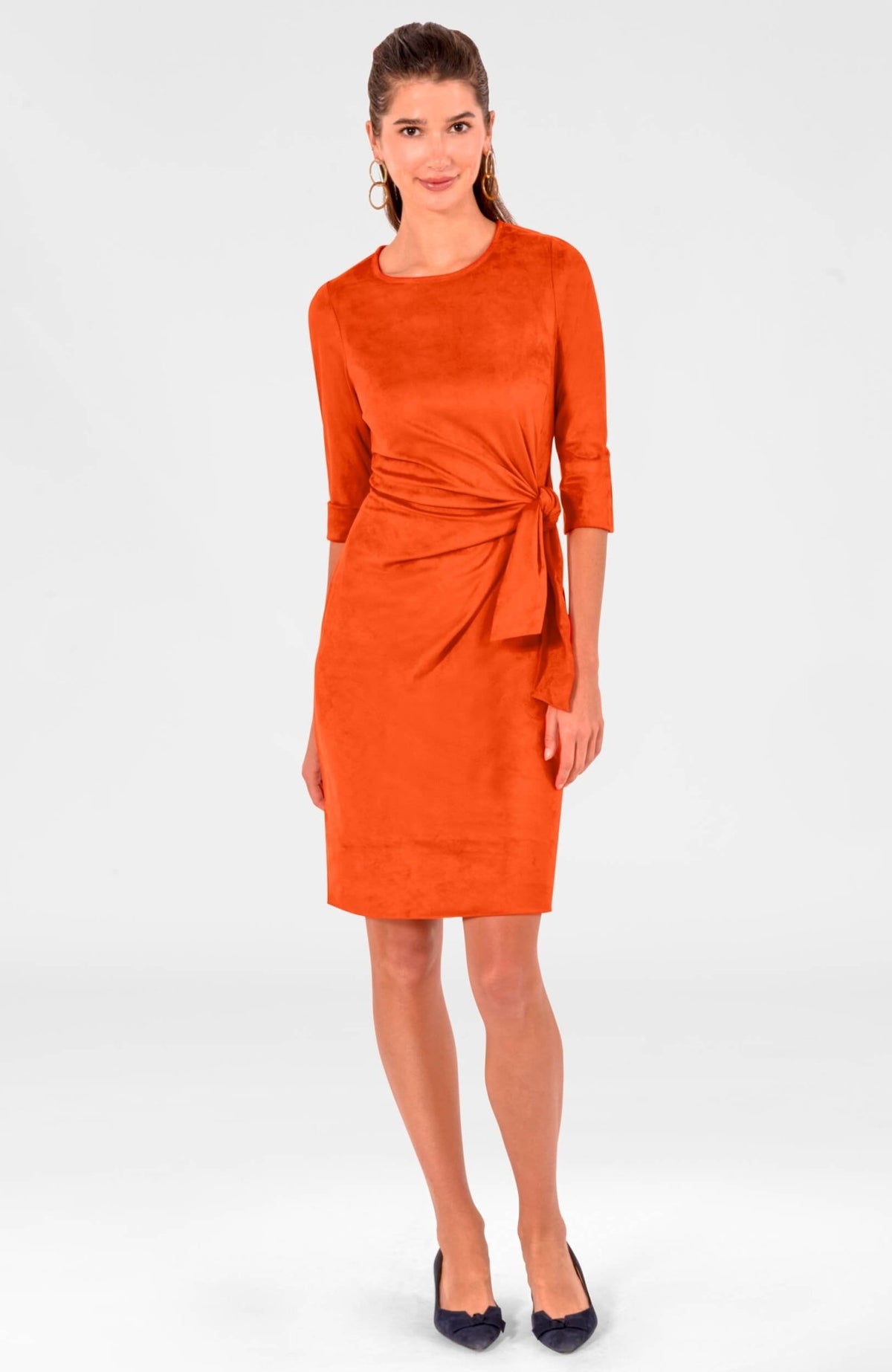 Cinch & Tie Dress - Ultra Suede Orange