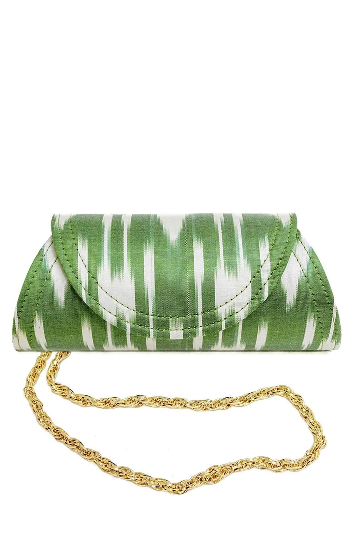 Clutch Bag - Iridescent Ikat Green White One Size