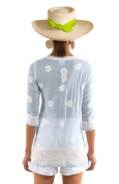 Hand-Embroidered Tunic - Copacabana Periwinkle