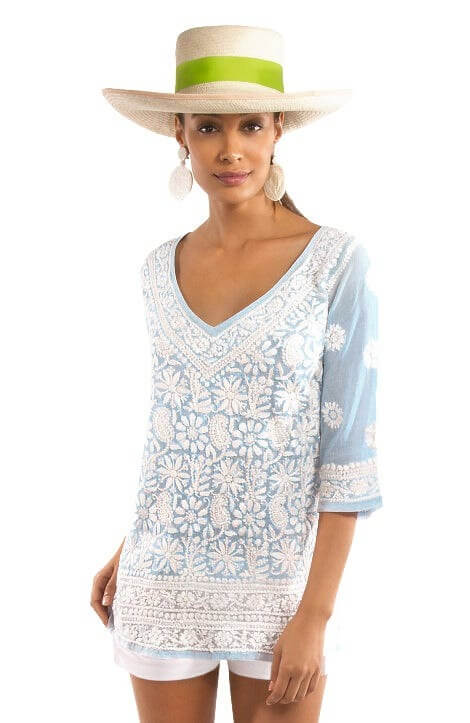 Hand-Embroidered Tunic - Copacabana Periwinkle