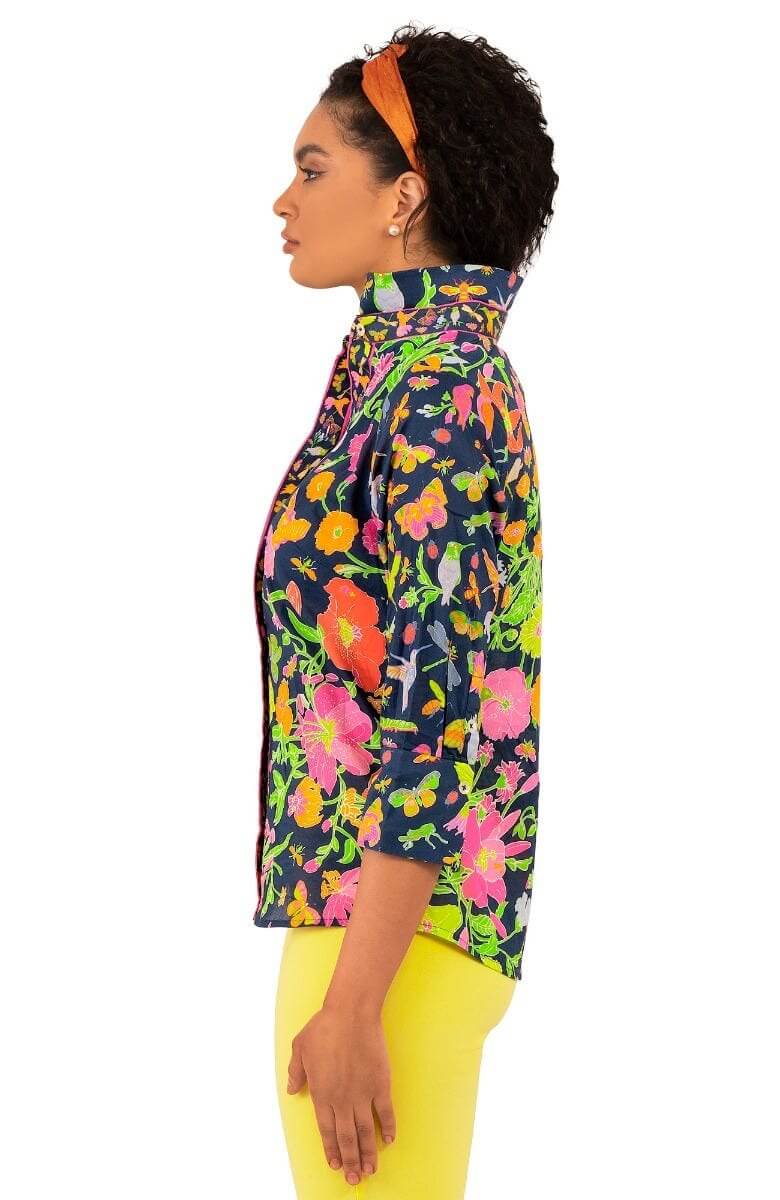 Cotton Boyfriend Shirt - Birds & the Bees - Final Sale Navy