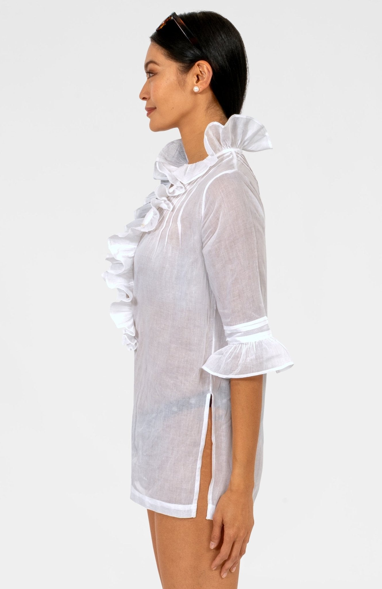 Cotton Frill Top Blouse White