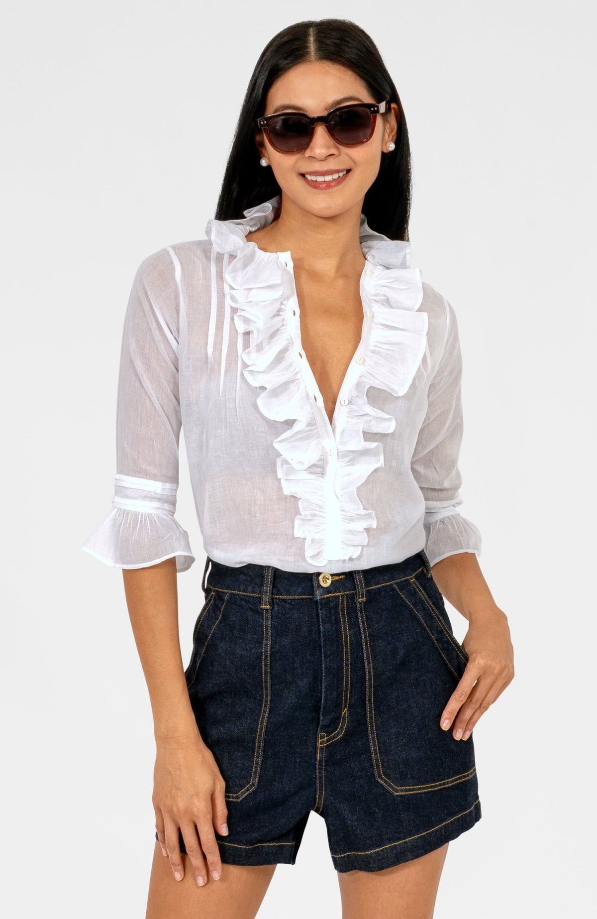 Cotton Frill Top Blouse White