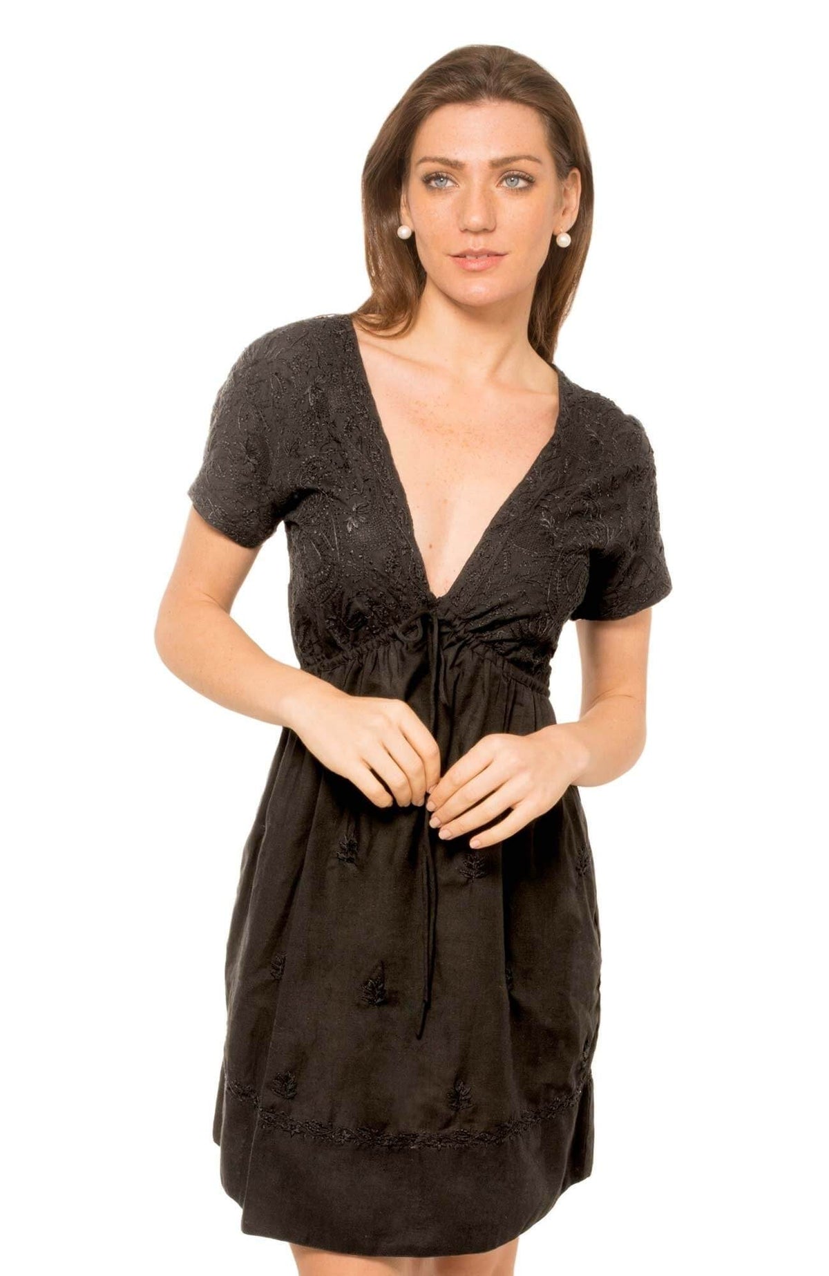 Cotton Hand Embroidered Dress - Strawberry Fields - Final Sale Black