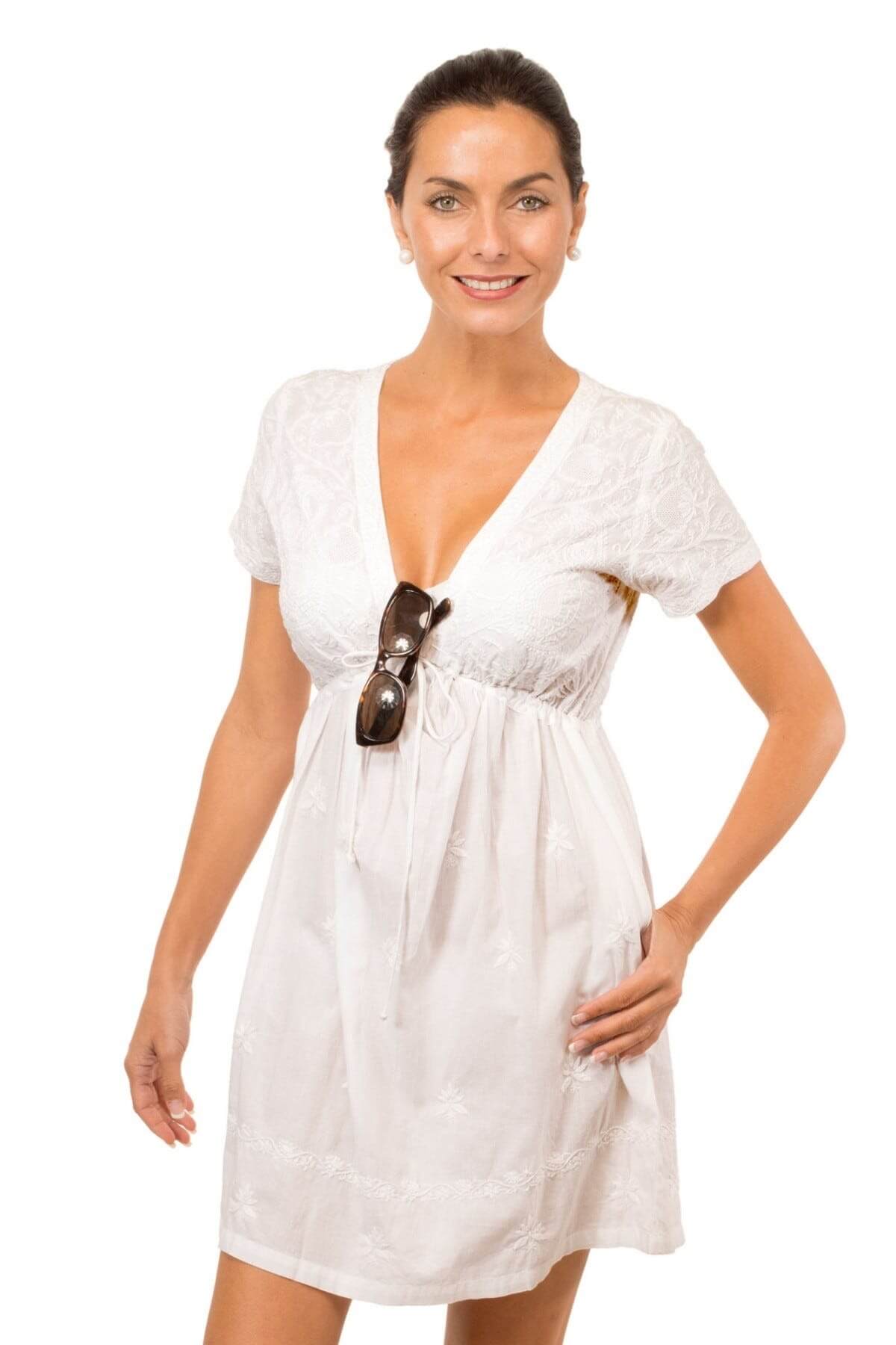 Cotton Hand Embroidered Dress - Strawberry Fields - Final Sale White