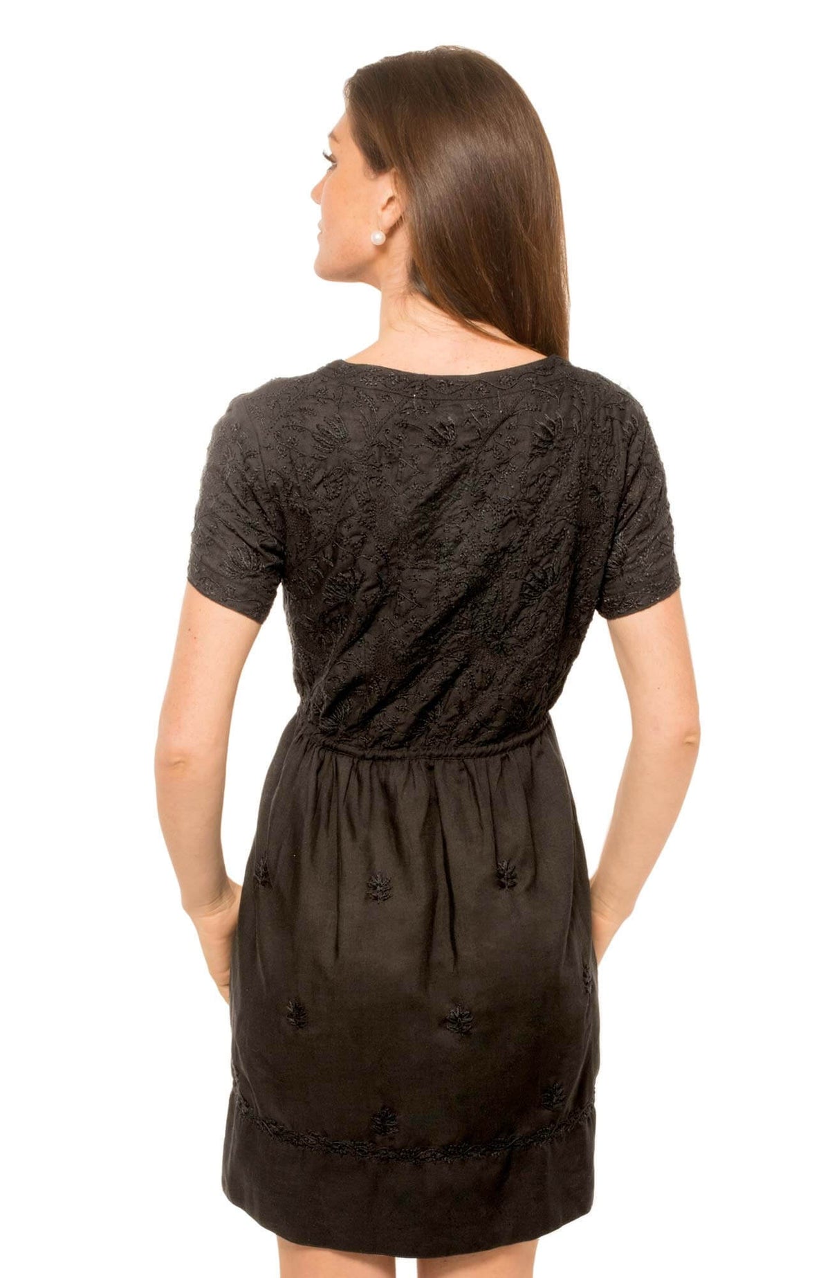 Cotton Hand Embroidered Dress - Strawberry Fields - Final Sale Black