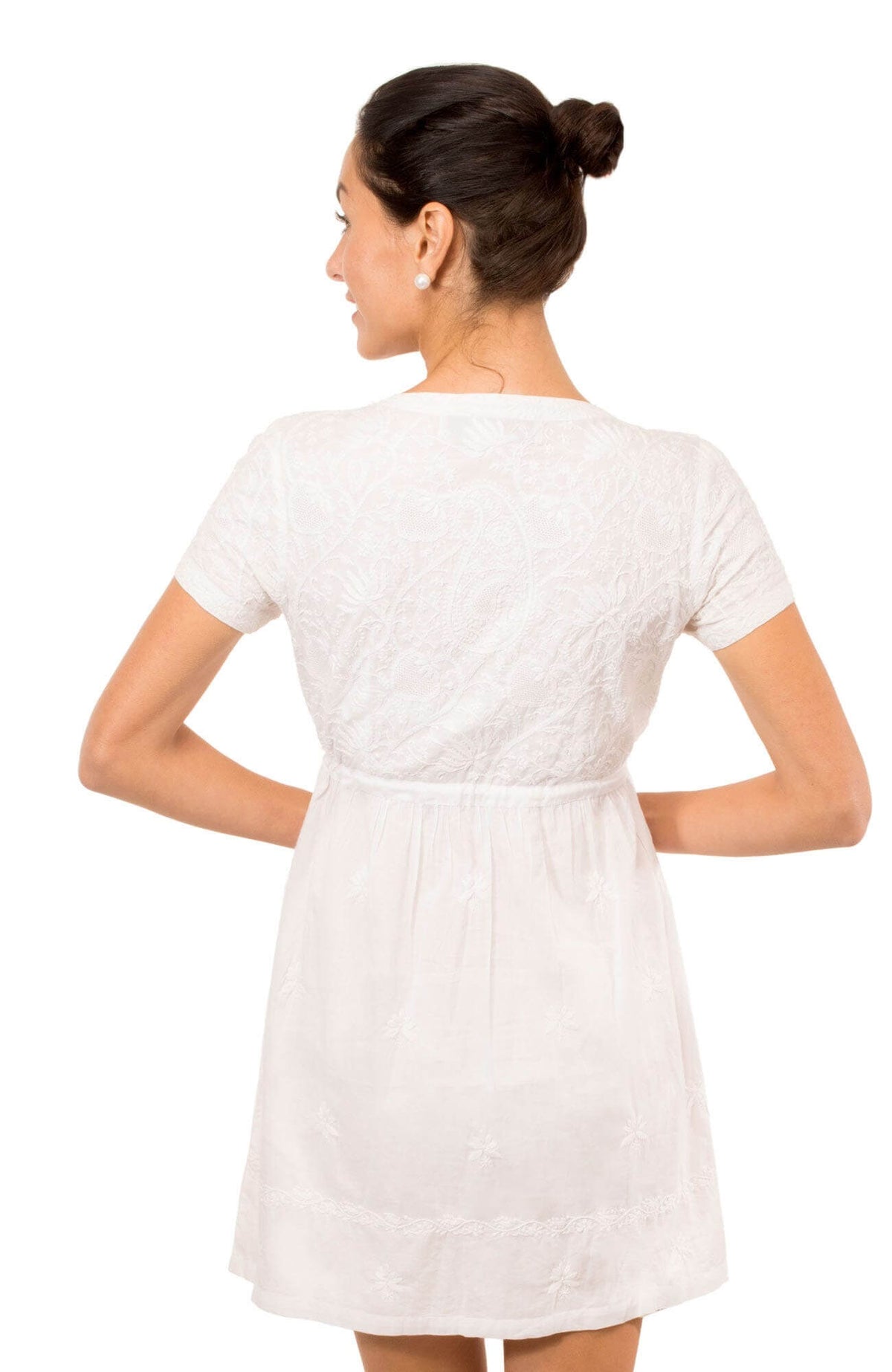 Cotton Hand Embroidered Dress - Strawberry Fields - Final Sale White