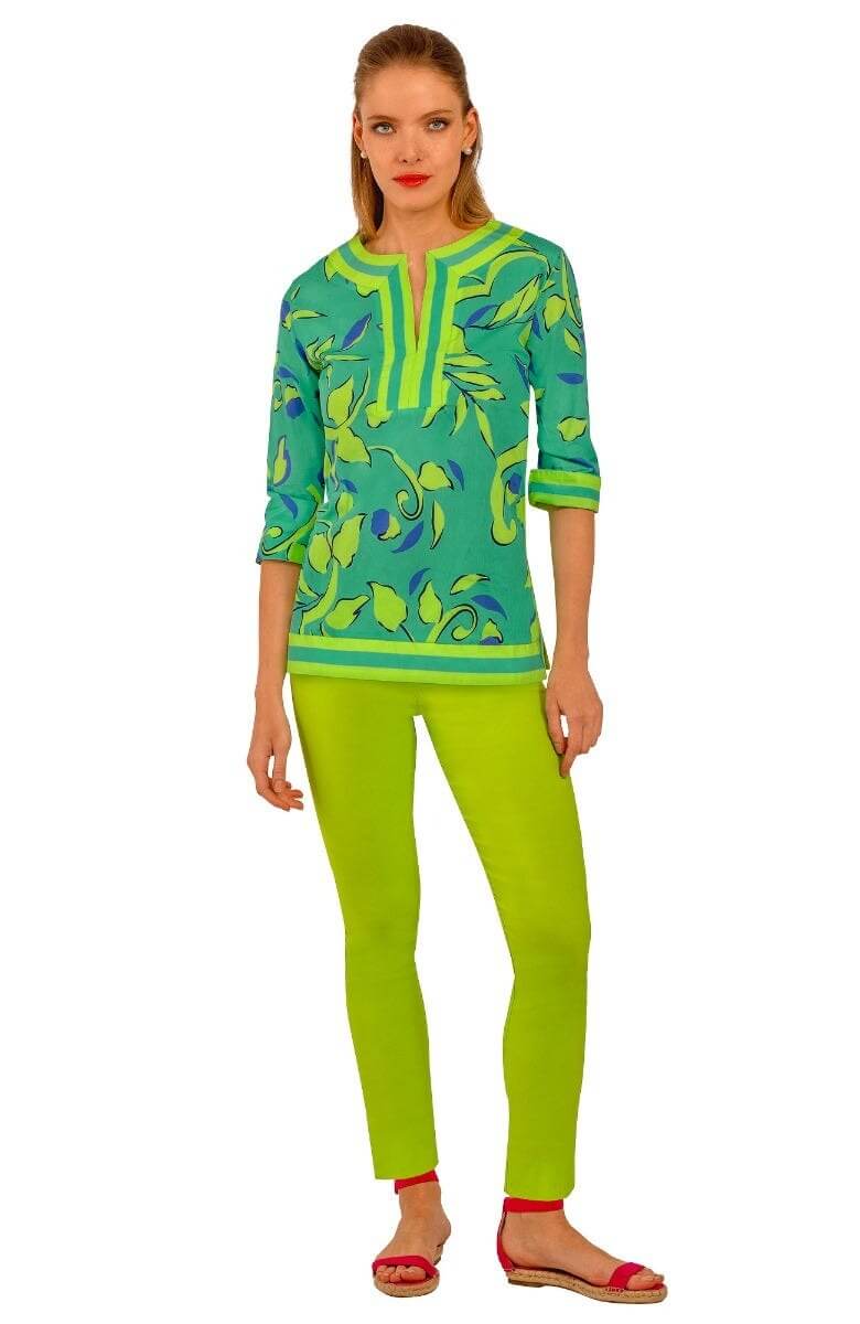 Cotton Split Neck Tunic - Full Bloom - Final Sale Turquoise