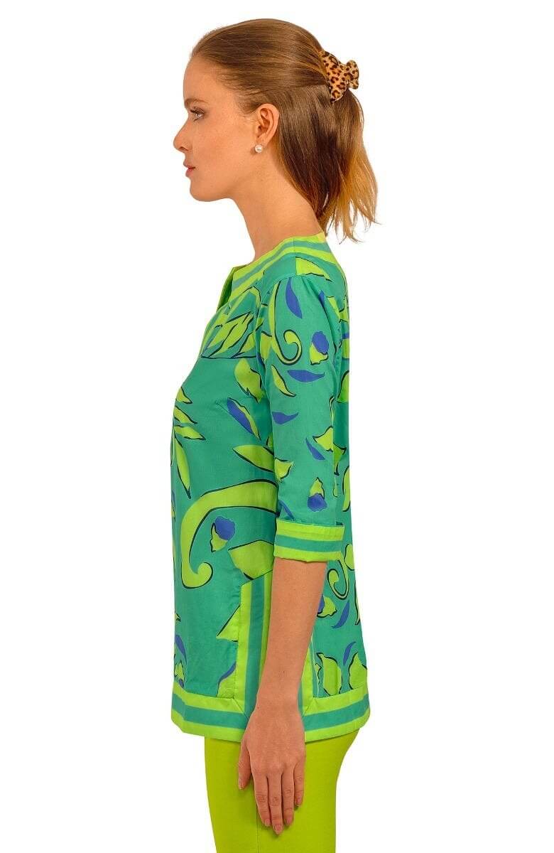 Cotton Split Neck Tunic - Full Bloom - Final Sale Turquoise