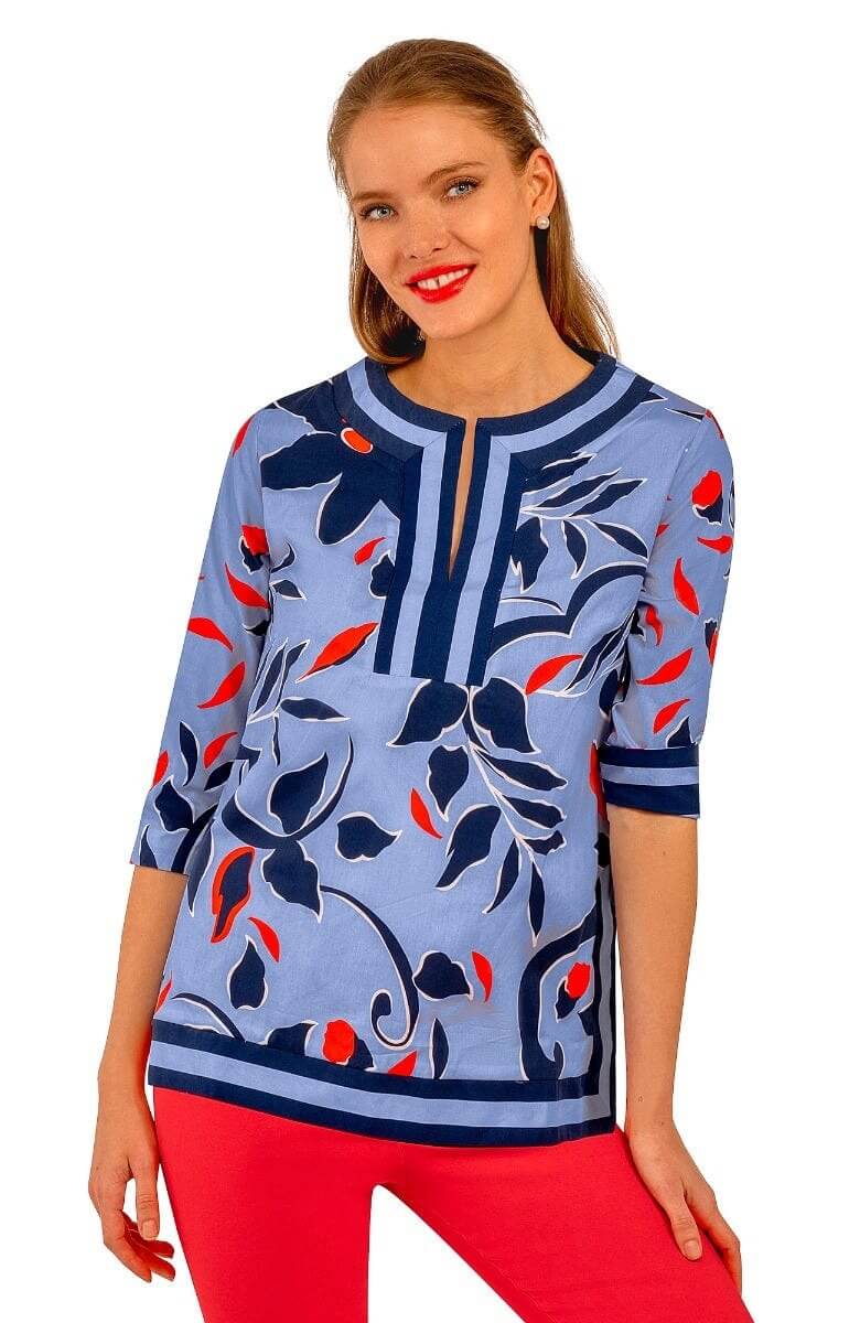 Cotton Split Neck Tunic - Full Bloom - Final Sale Periwinkle