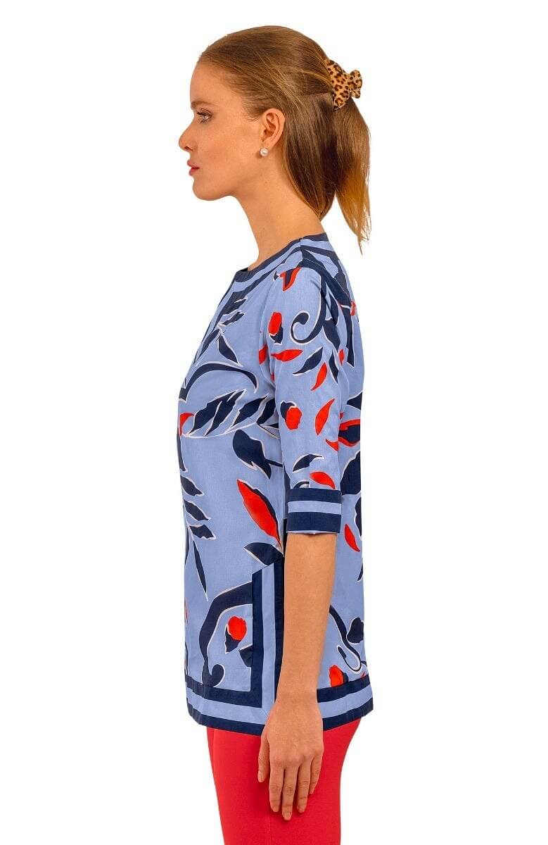 Cotton Split Neck Tunic - Full Bloom - Final Sale Periwinkle