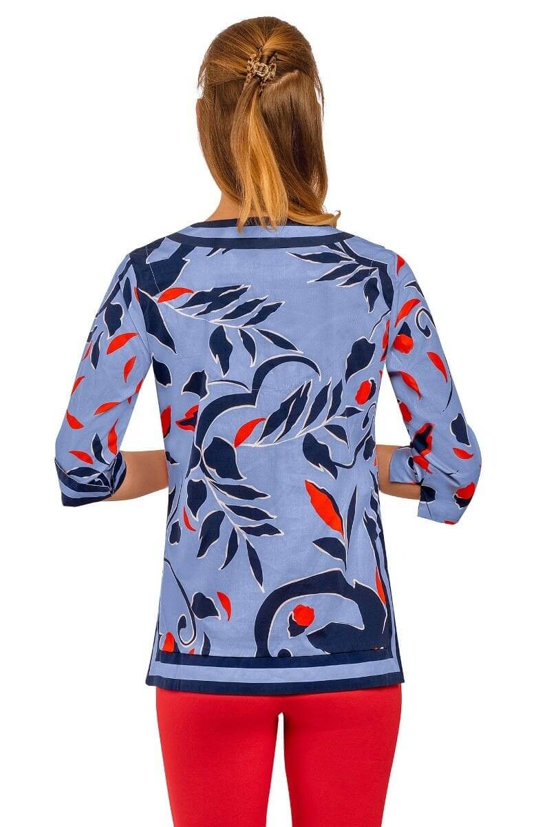 Cotton Split Neck Tunic - Full Bloom - Final Sale Periwinkle