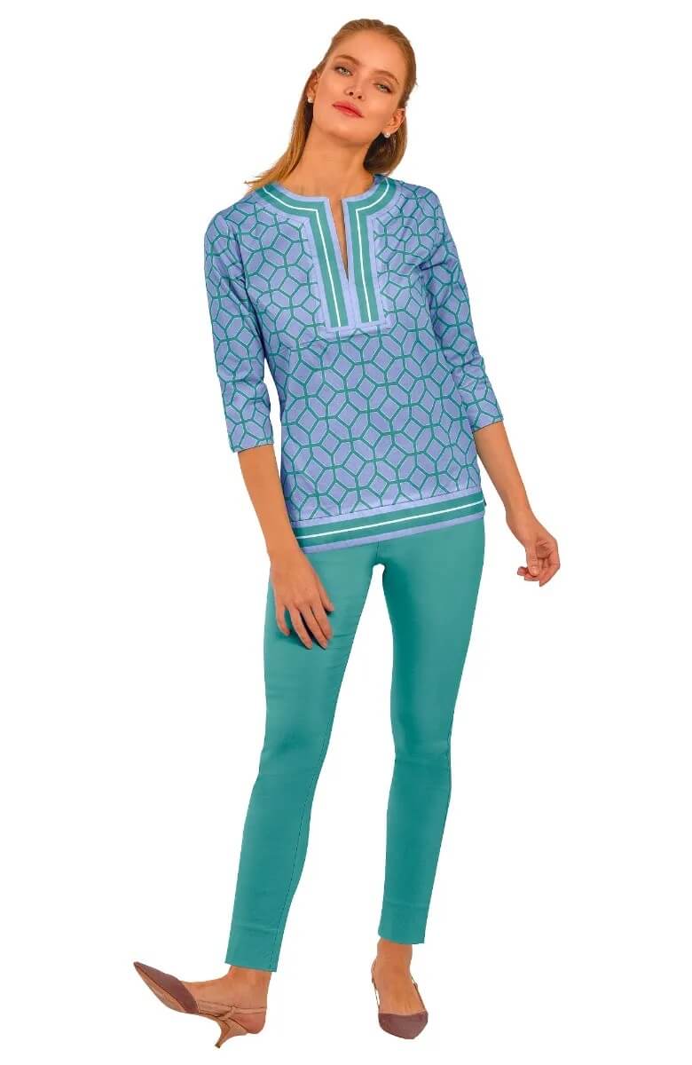 Cotton Split Neck Tunic - Lucy In The Sky With Diamonds - Final Sale Periwinkle