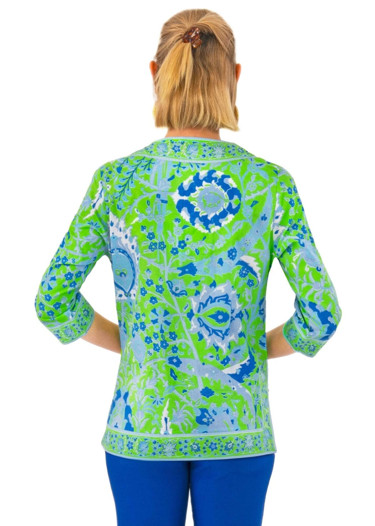 Cotton Split Neck Tunic - Magic Carpet - Final Sale Green Blue