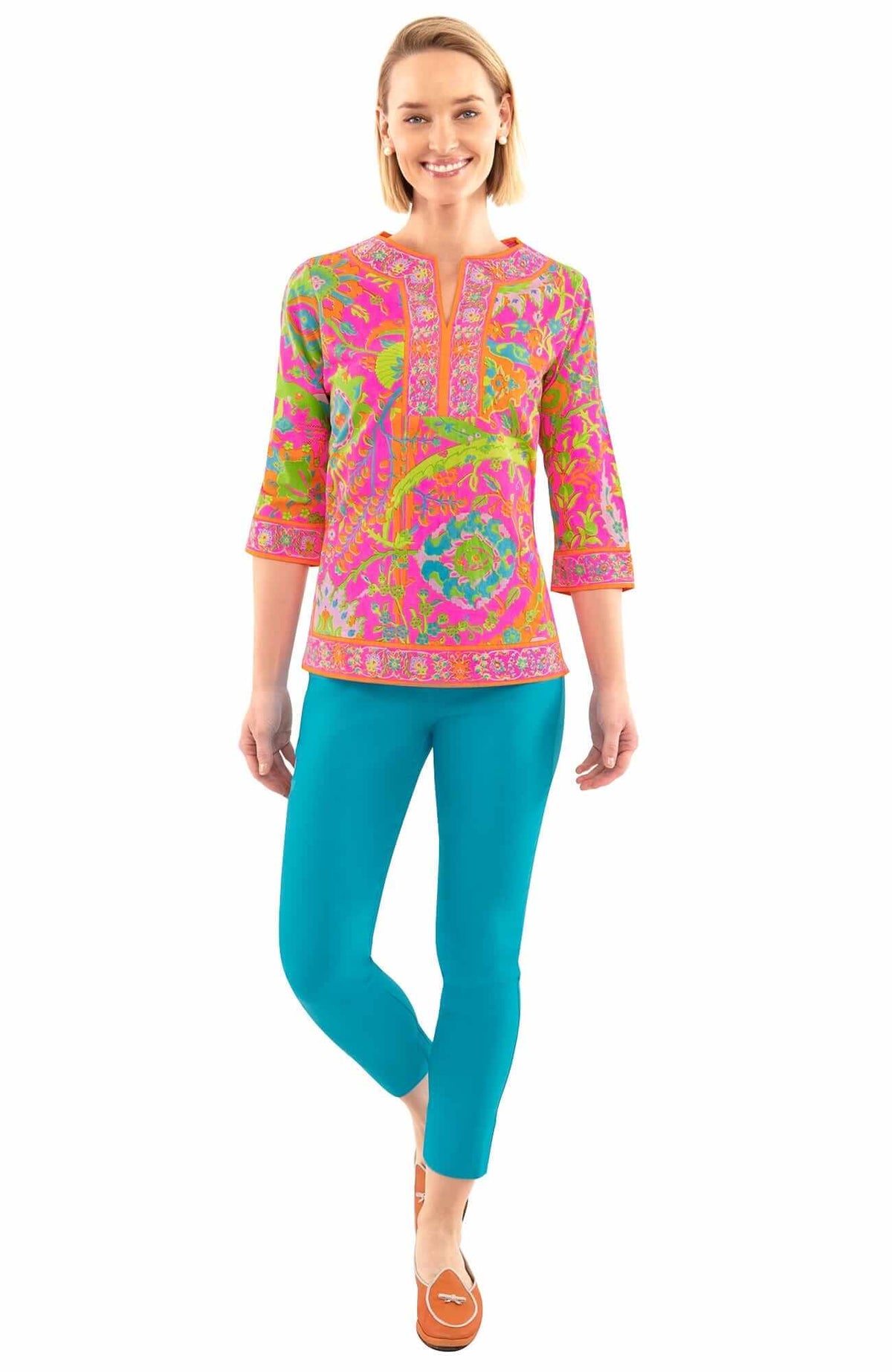 Cotton Split Neck Tunic - Magic Carpet - Final Sale Pink