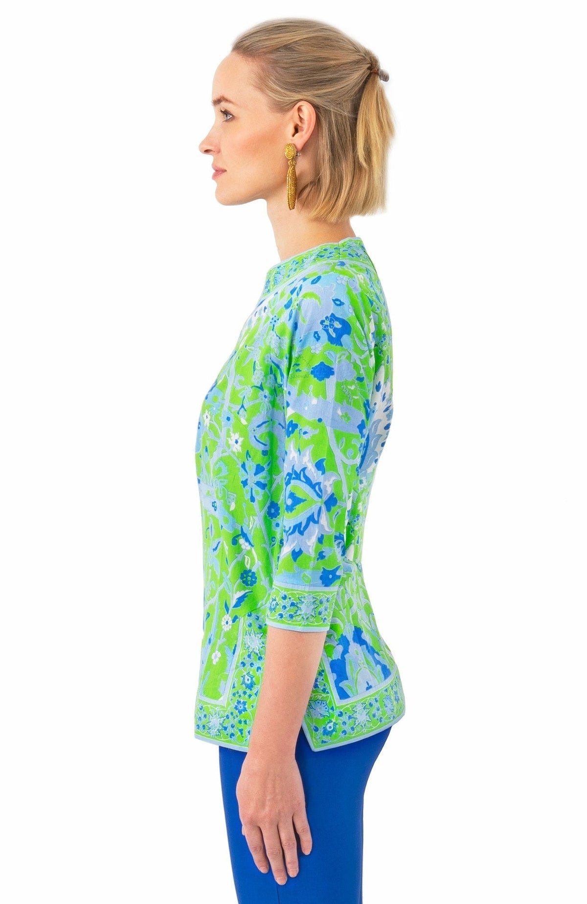 Cotton Split Neck Tunic - Magic Carpet - Final Sale Green Blue