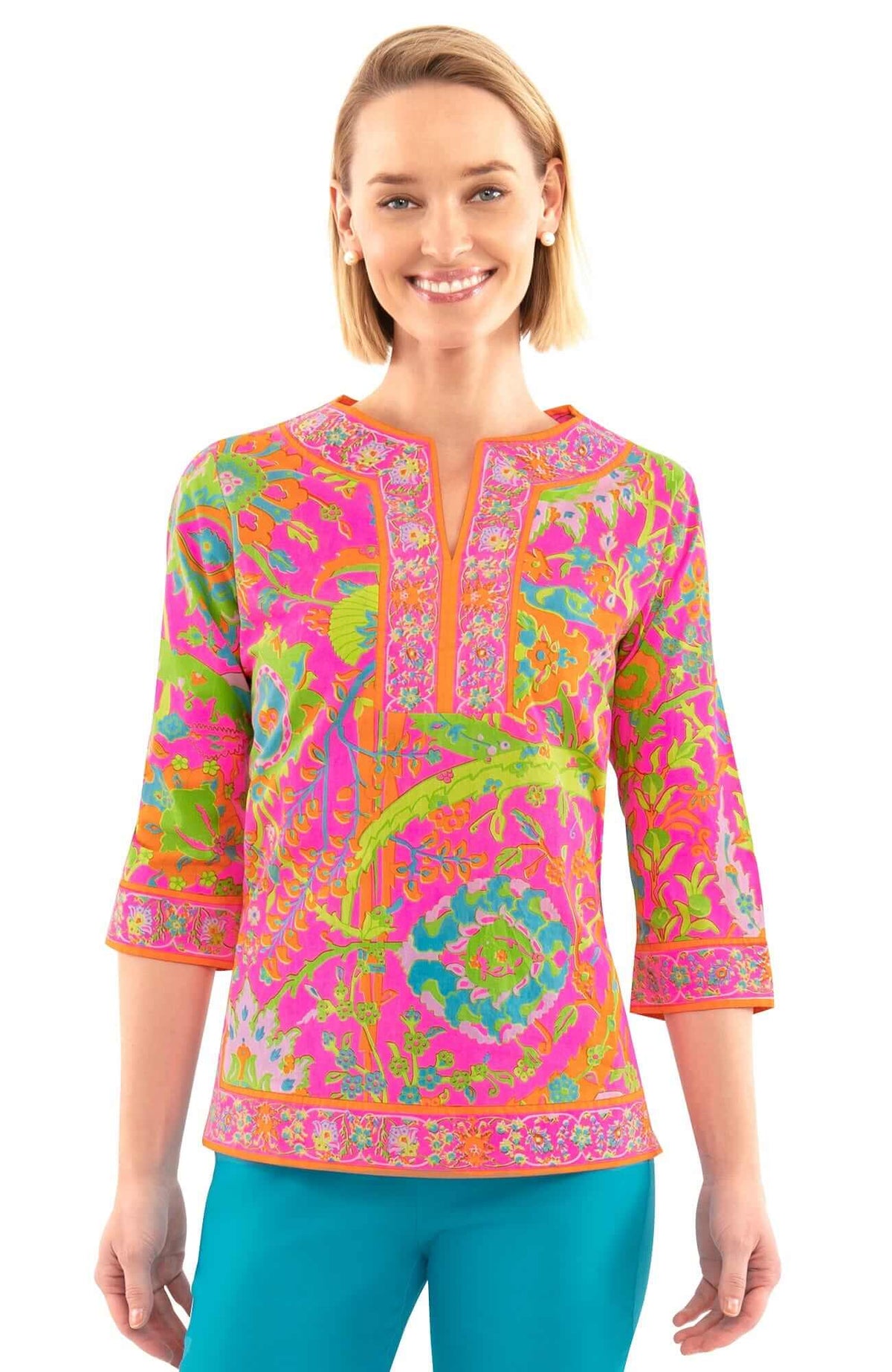Cotton Split Neck Tunic - Magic Carpet - Final Sale Pink