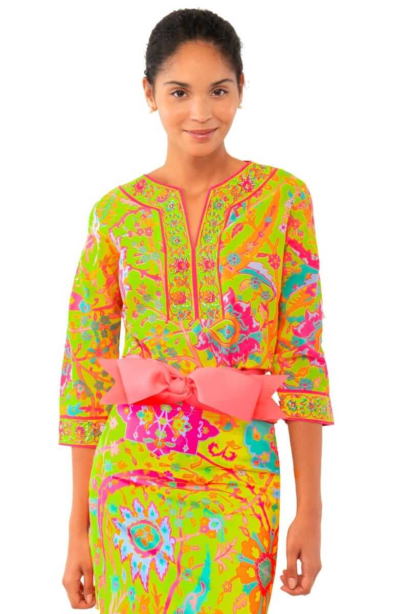 Cotton Split Neck Tunic - Magic Carpet - Final Sale Lime