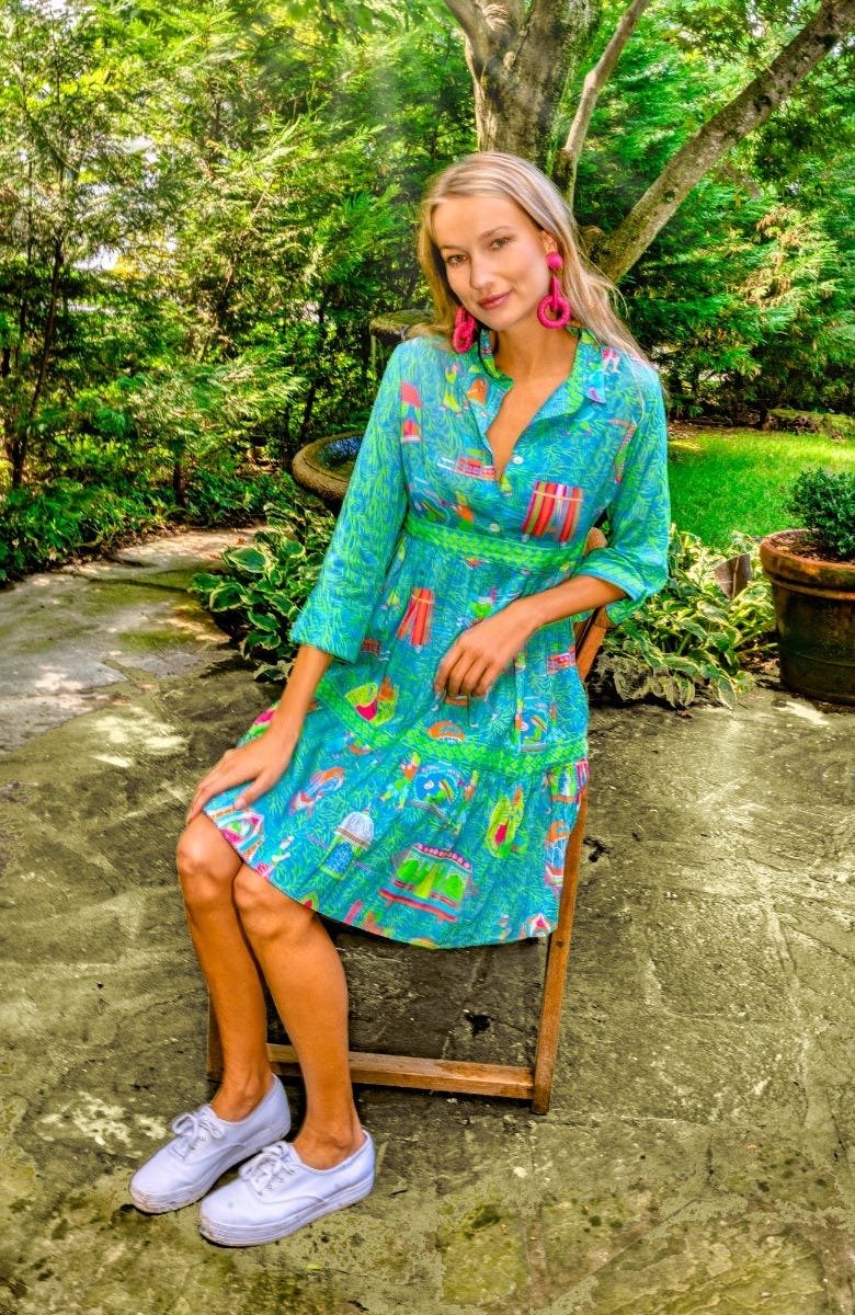 Cotton Tear It Up Dress - Palanquin Party - Final Sale Turquoise