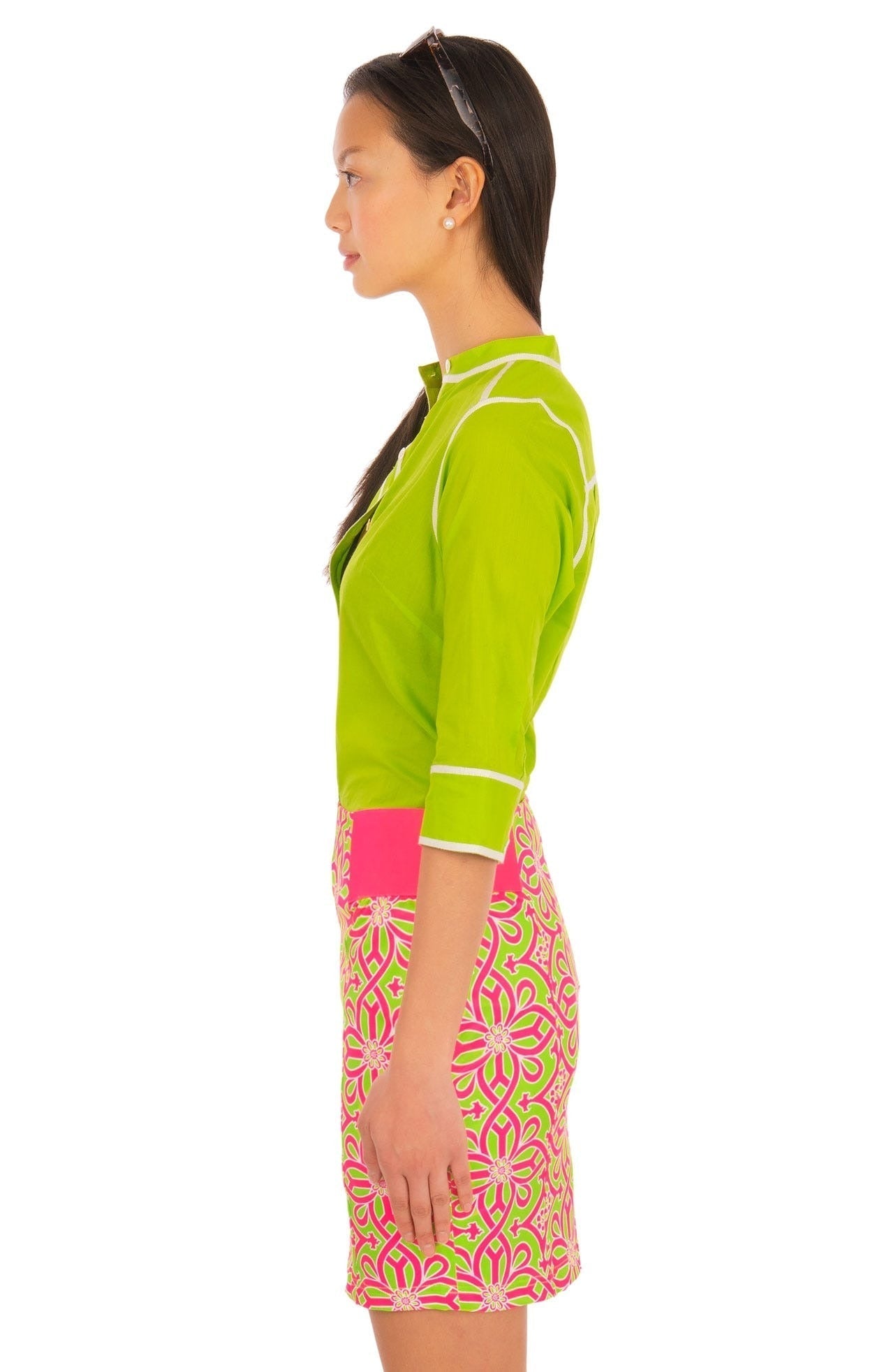 Cotton Voile Blouse - Grosgrain Heaven - Final Sale Green White