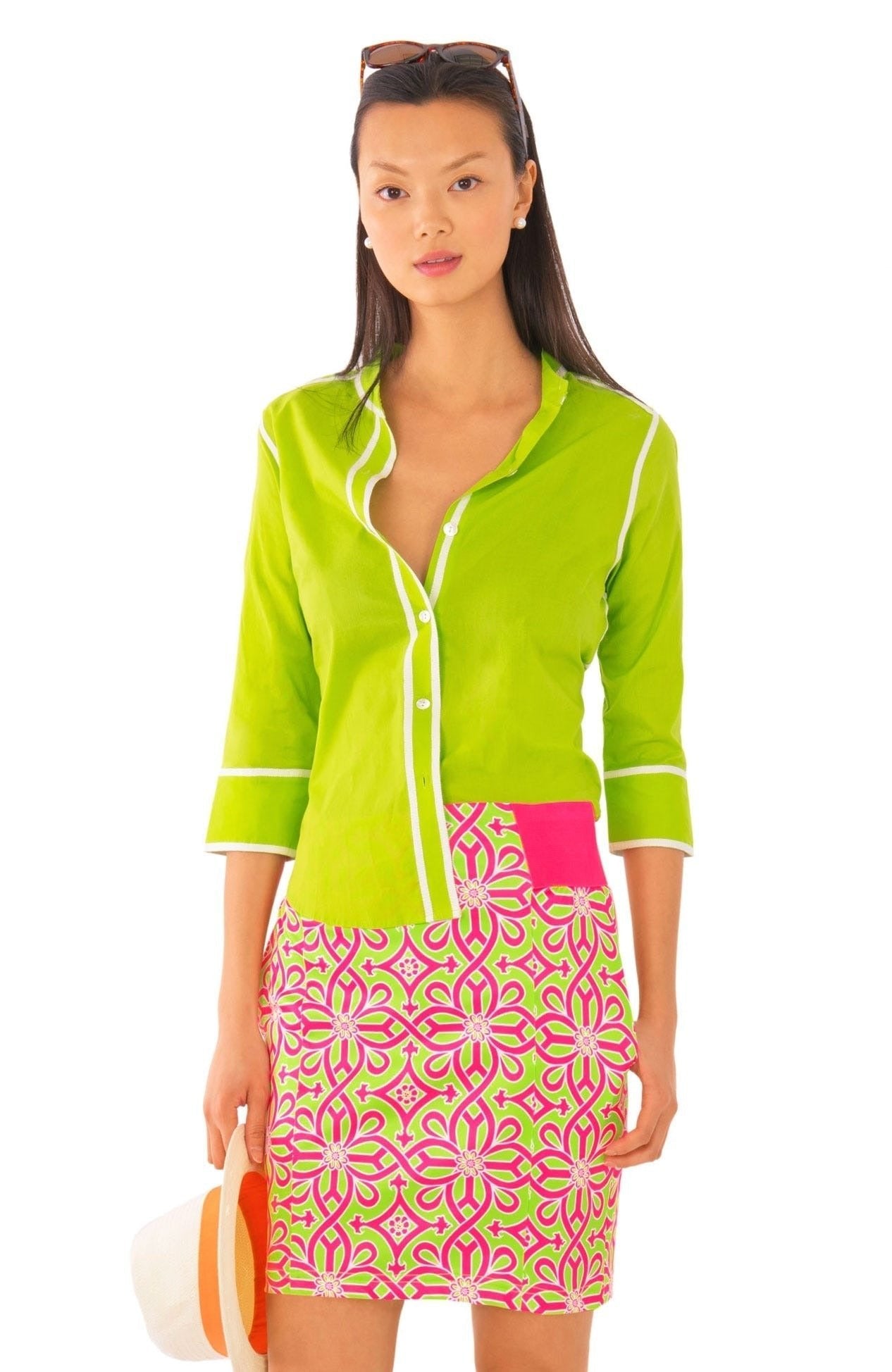 Cotton Voile Blouse - Grosgrain Heaven - Final Sale Green White
