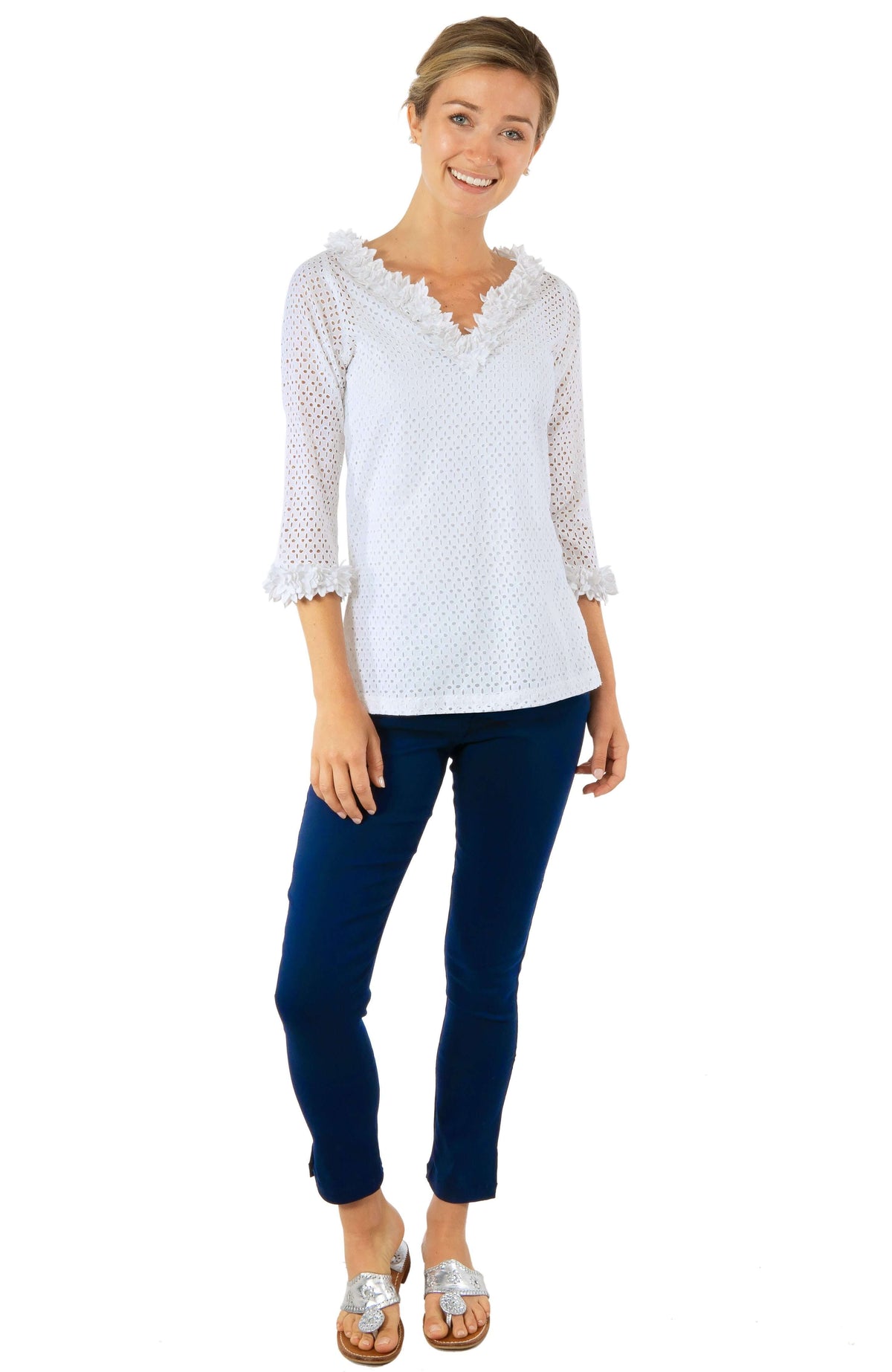 Eyelet Split Neck Top - Zelda - Final Sale White