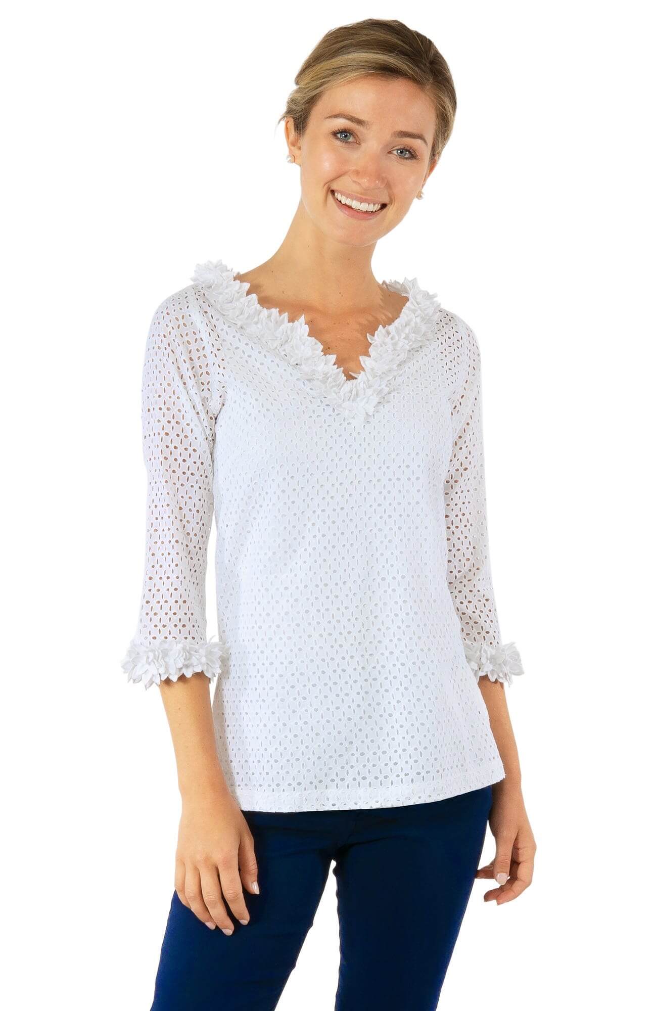 Eyelet Split Neck Top - Zelda - Final Sale White