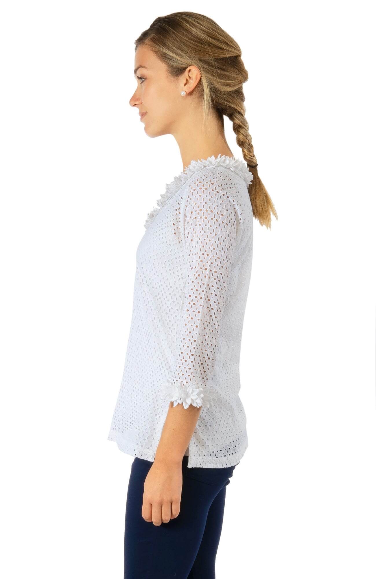 Eyelet Split Neck Top - Zelda - Final Sale White