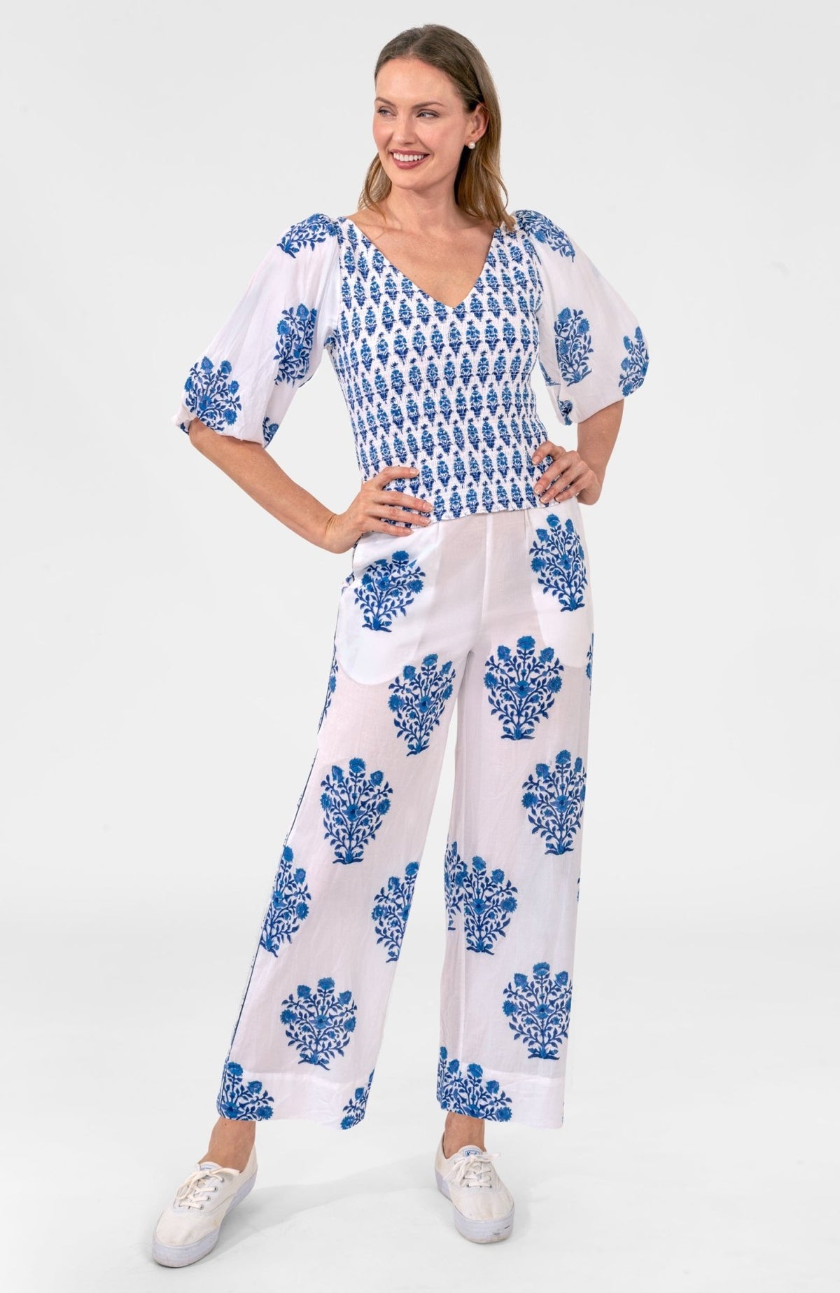 Crinkle Dimple Floral Top Blues