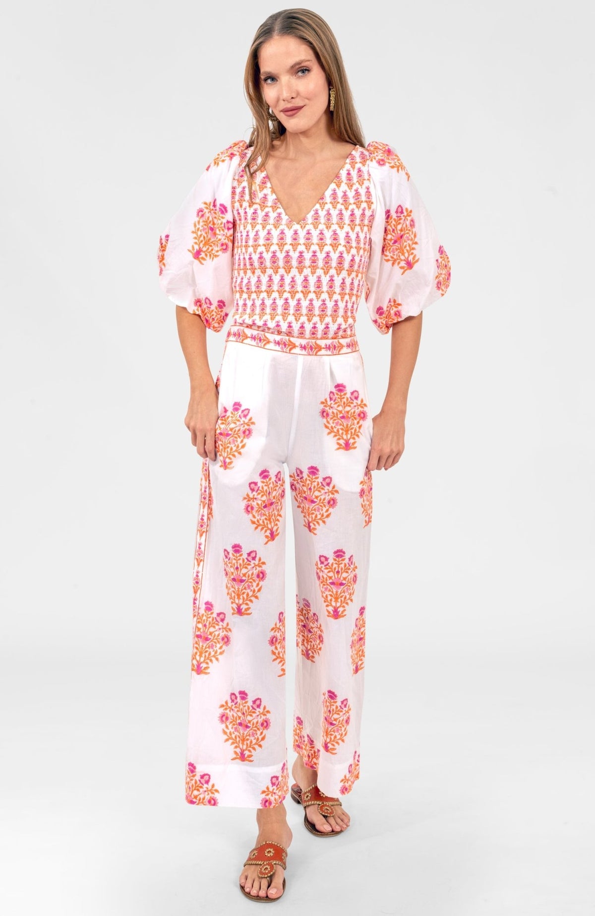 Crinkle Dimple Floral Top Orange