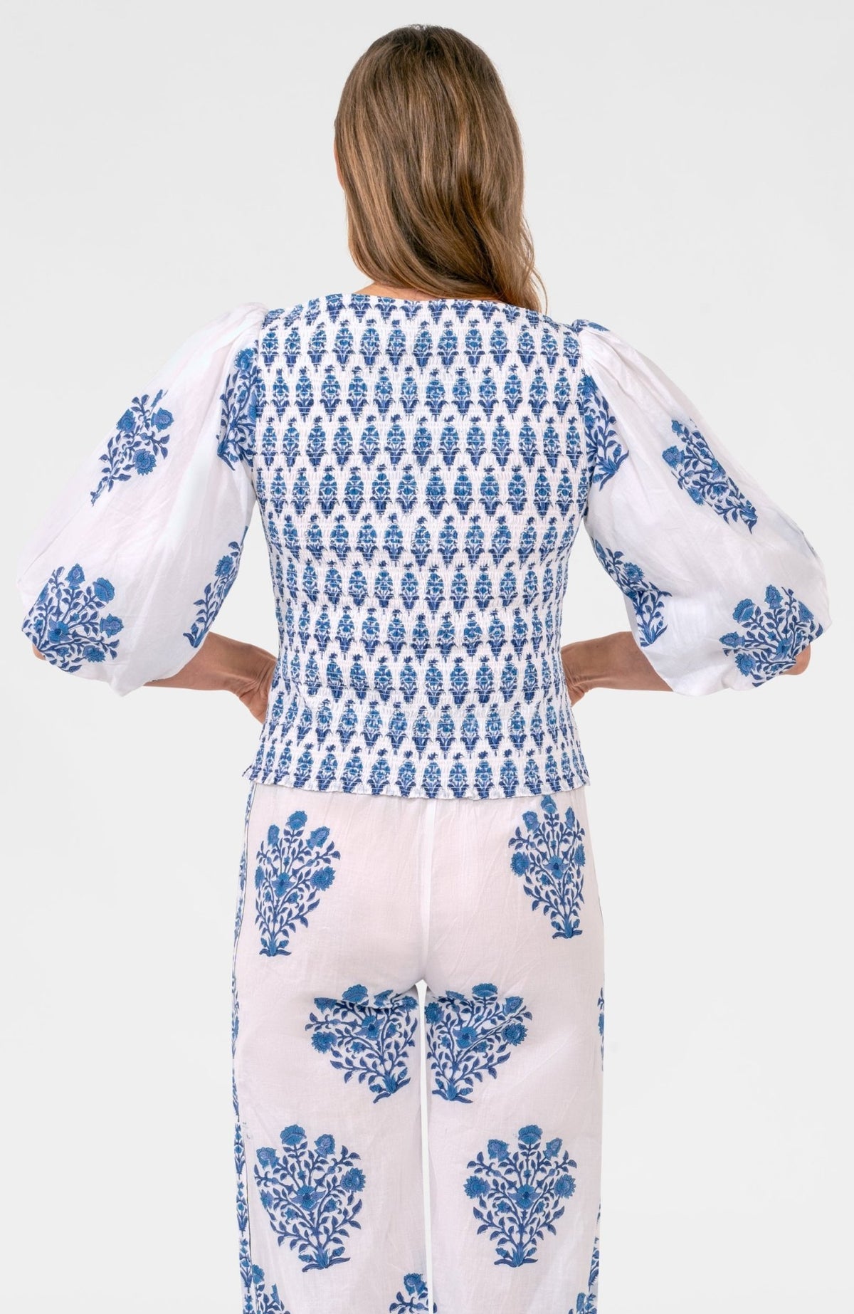 Crinkle Dimple Floral Top Blues