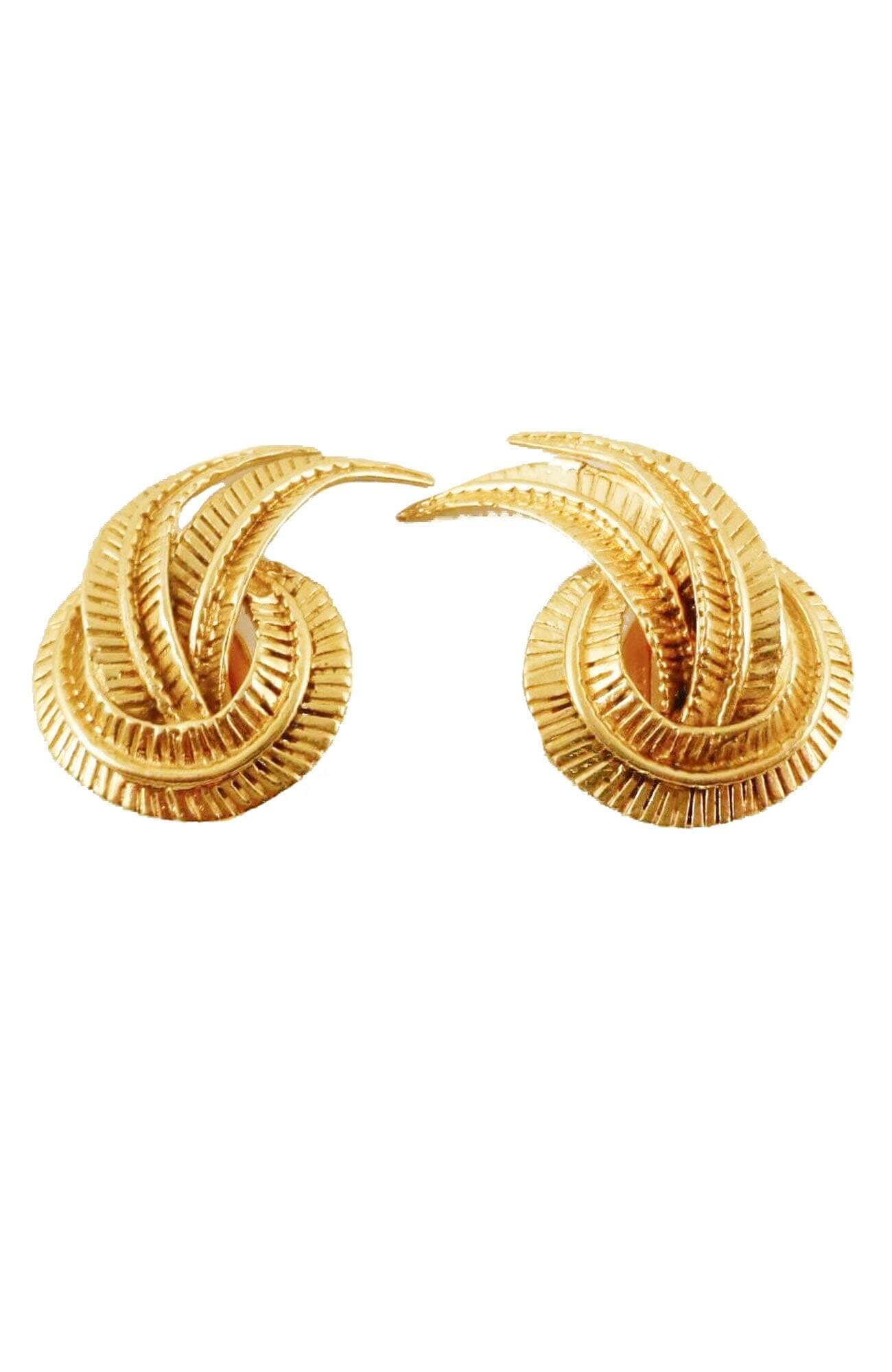 14k Gold Deco Leaf Earrings