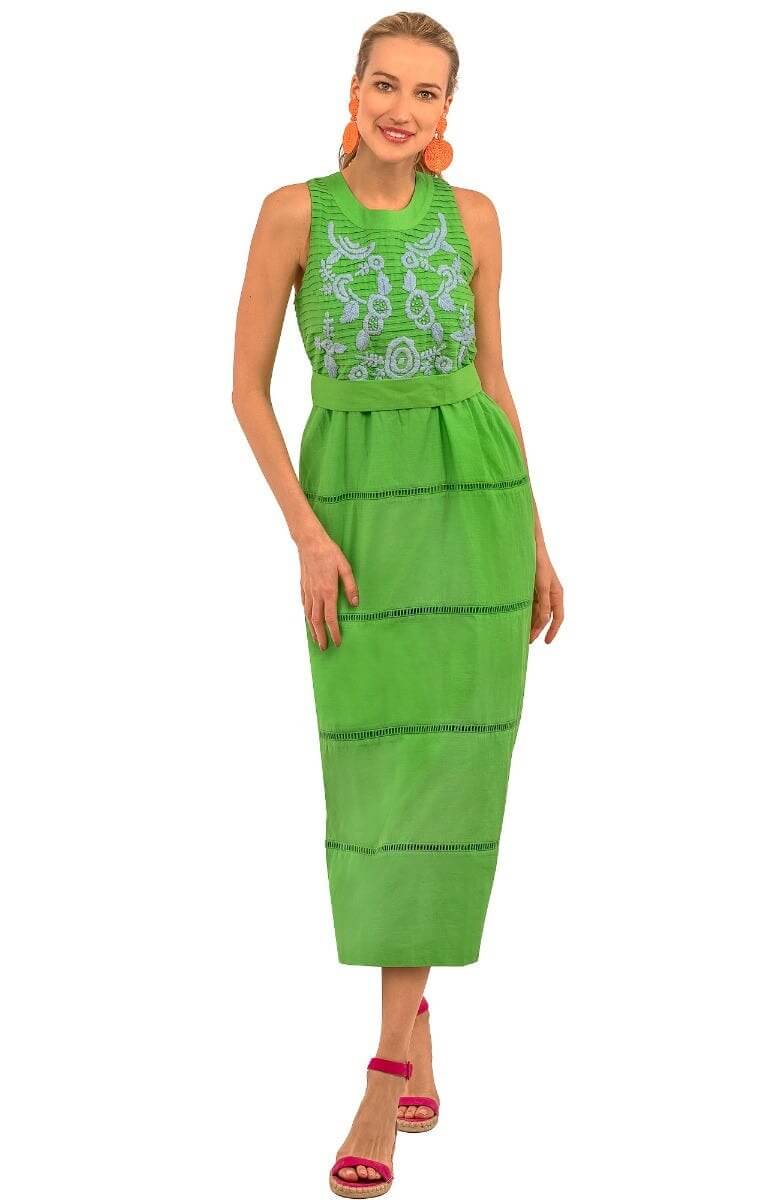 Hand Embroidered Cotton Peony Paradise Midi/Maxi Dress - La Di Da Kelly Peri