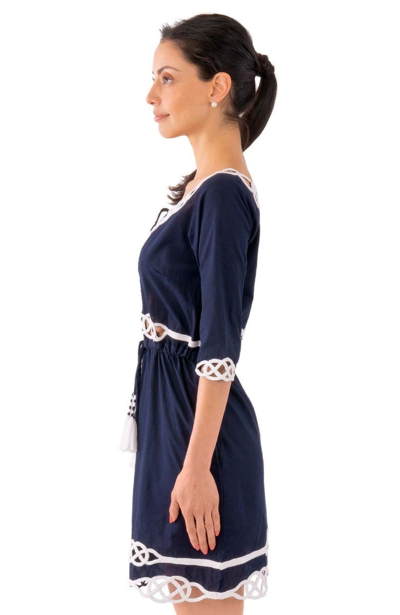 Embroidered Cut Out Dress - Infinity - Final Sale Navy