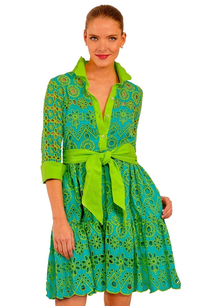 Little Bo Peep Dress - Contrast Turq Lime