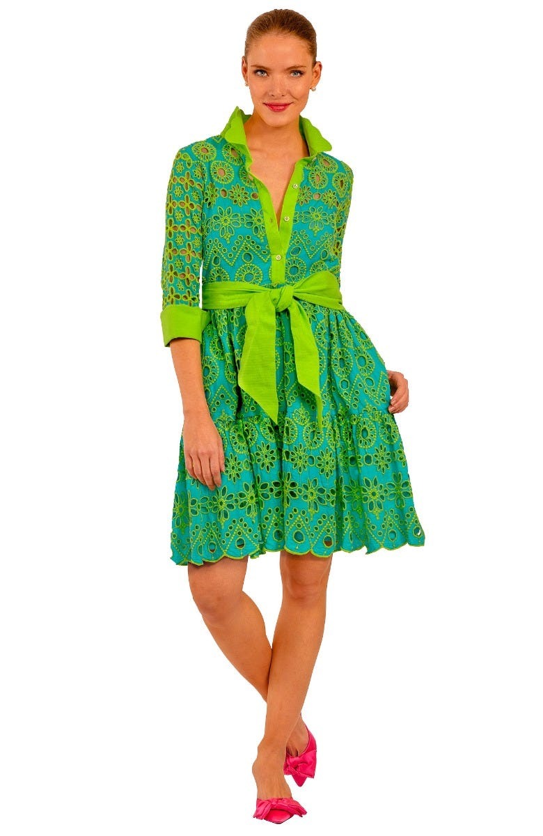 Little Bo Peep Dress - Contrast Turq Lime