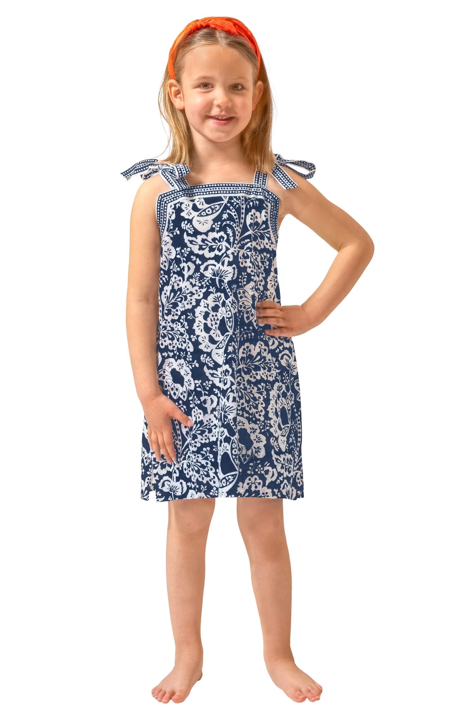 Girls Tie Dress - Flora Navy