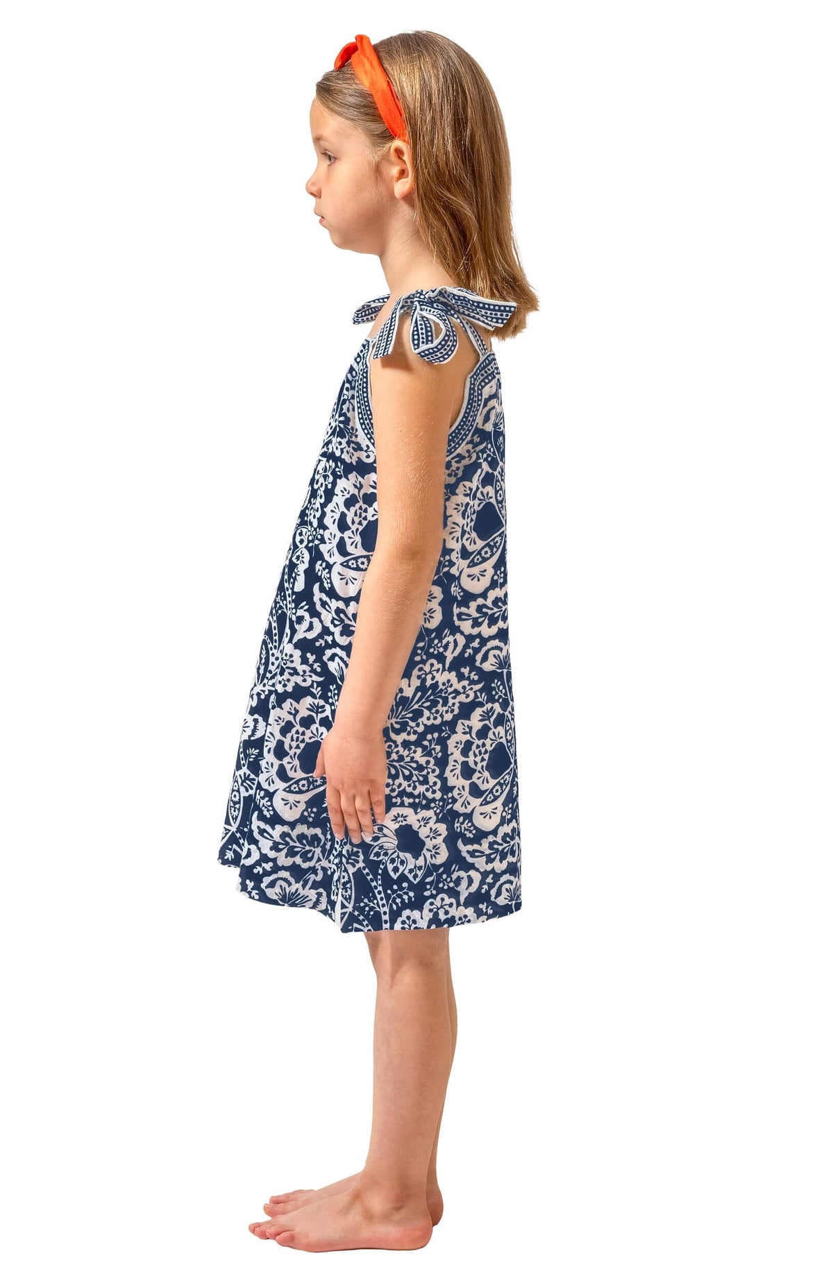 Girls Tie Dress - Flora Navy