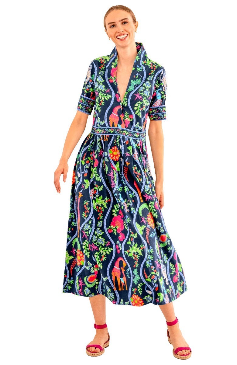 June Dress - Jungle Symphony Navy