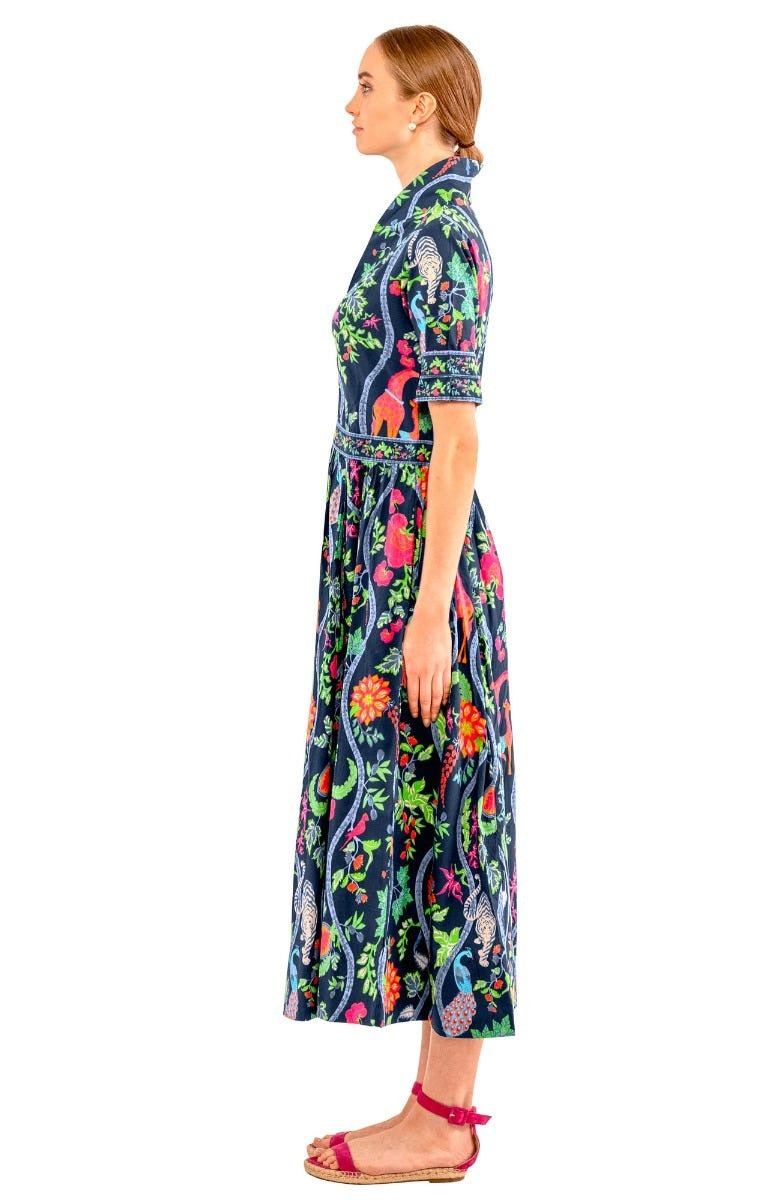 June Dress - Jungle Symphony Navy