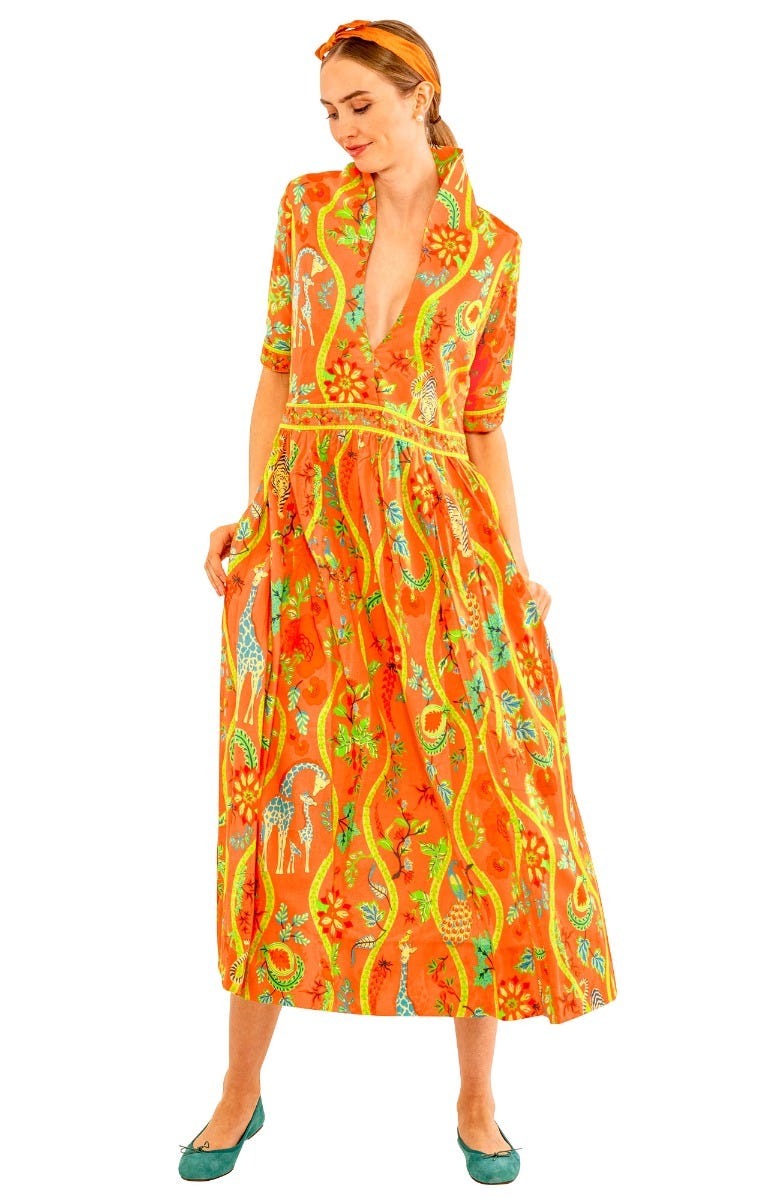 June Dress - Jungle Symphony Orange