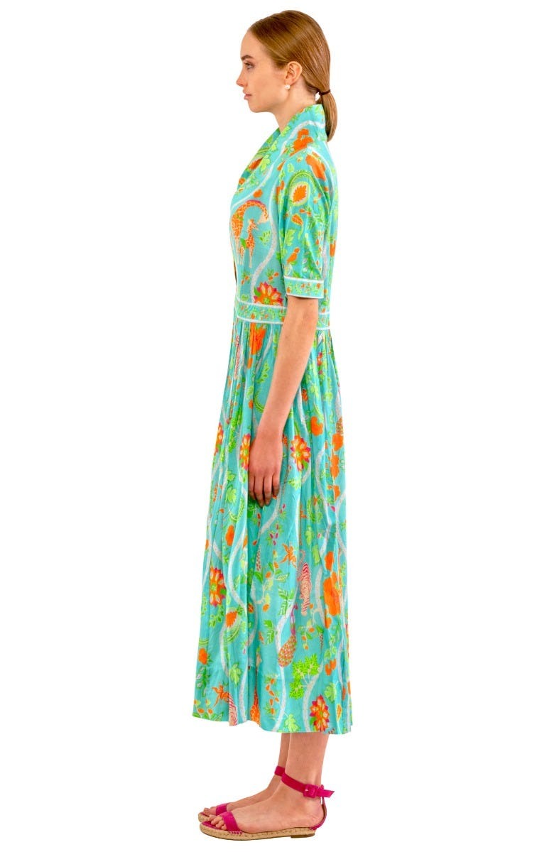 June Dress - Jungle Symphony Turq Orange