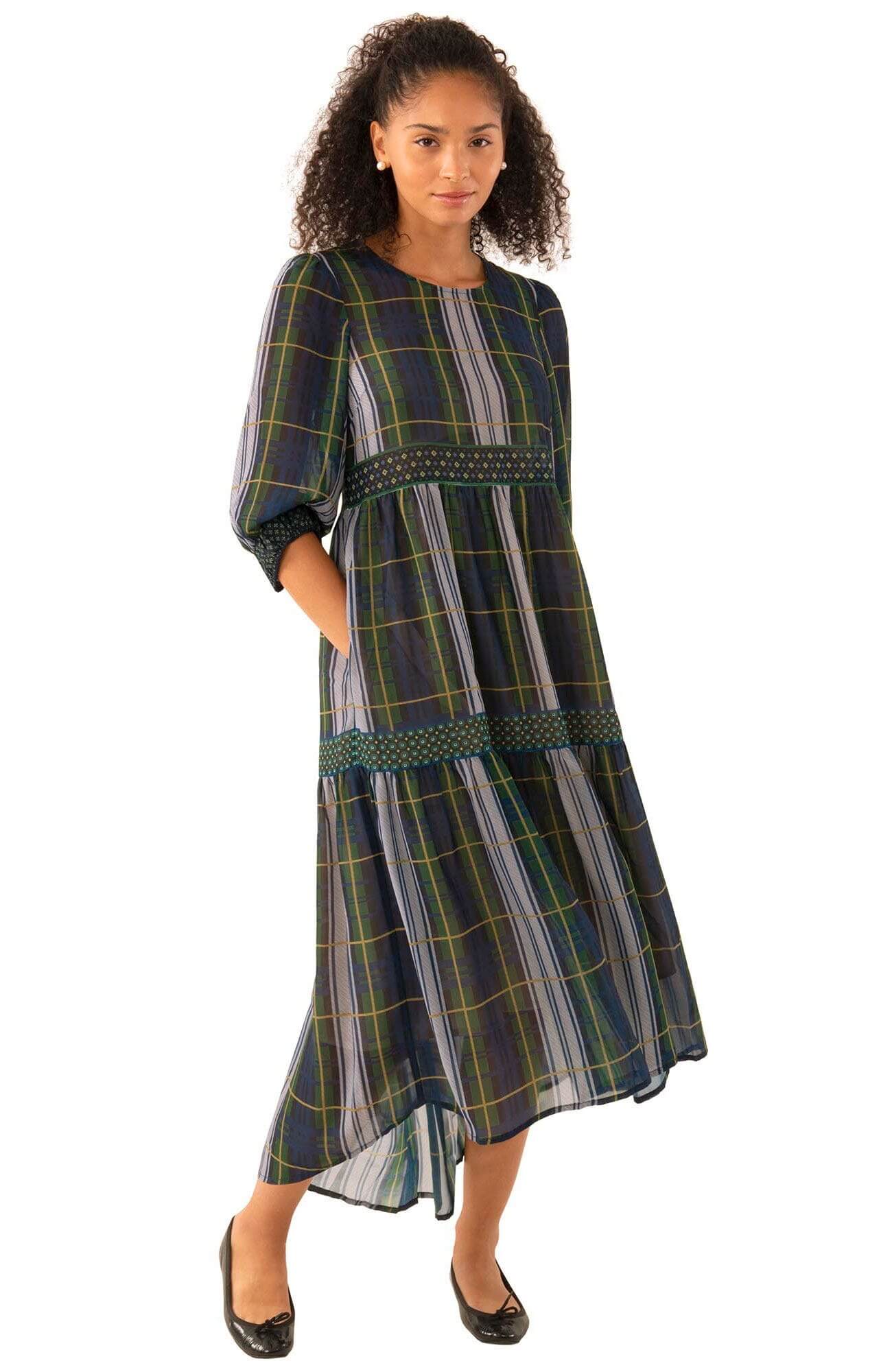 Peasant Midi Maxi Dress Campbell Plaid Final Sale Gretchen Scott LLC